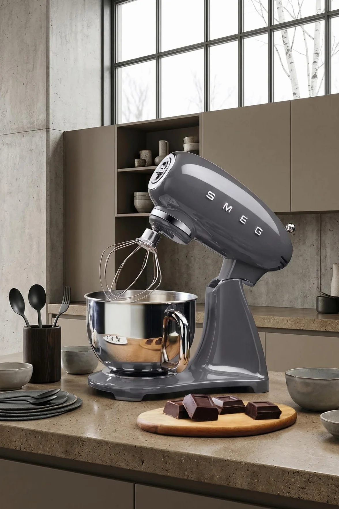 Smeg SMF03GREU Retro maszyna kuchenna, 800 W, 10 zmiennych poziomów prędkości, płynny start, szary