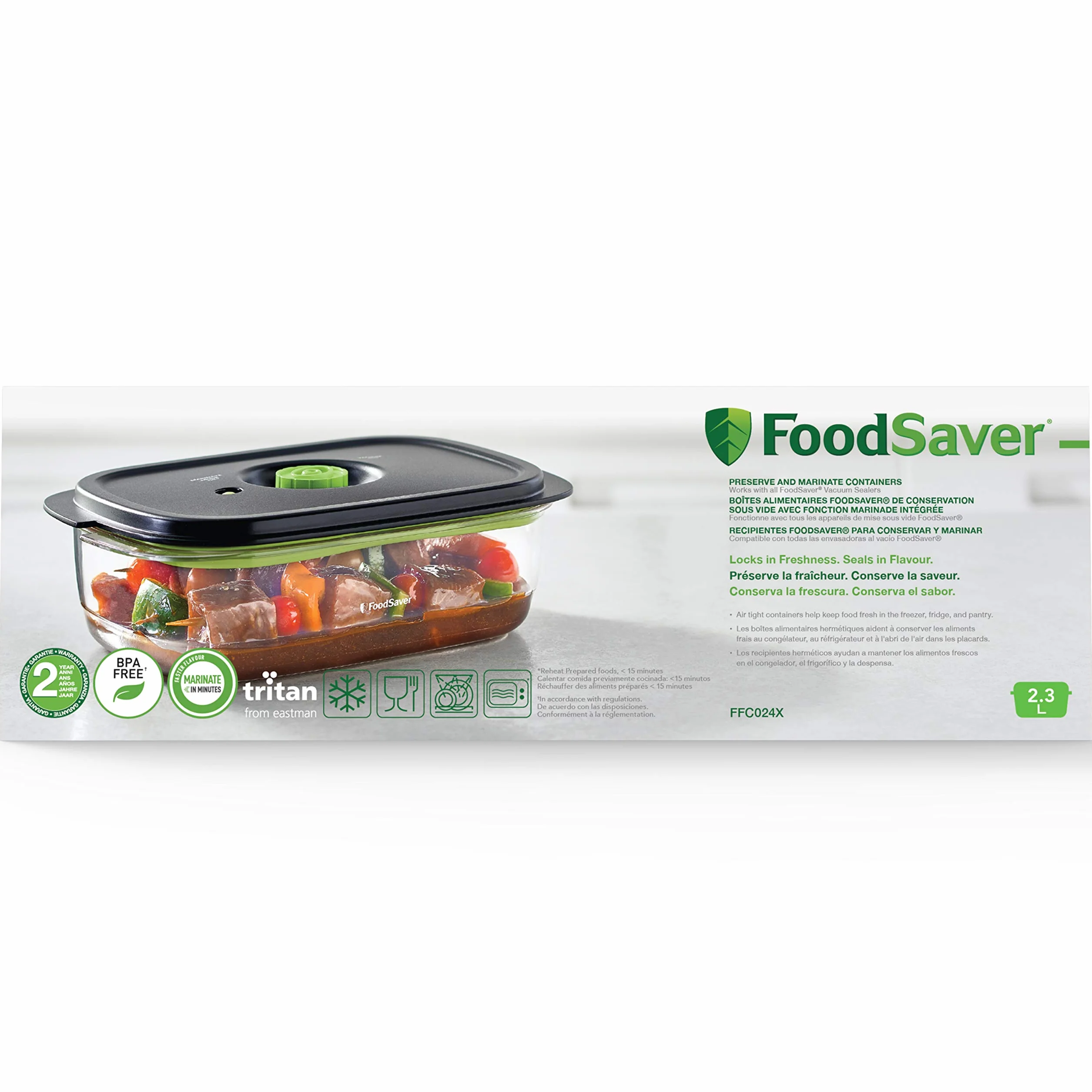 FoodSaver Pojemnik próżniowy Preserve & Marinate, 2,3 l, hermetyczny, bez BPA, szczelny, nadaje się do mycia w zmywarce