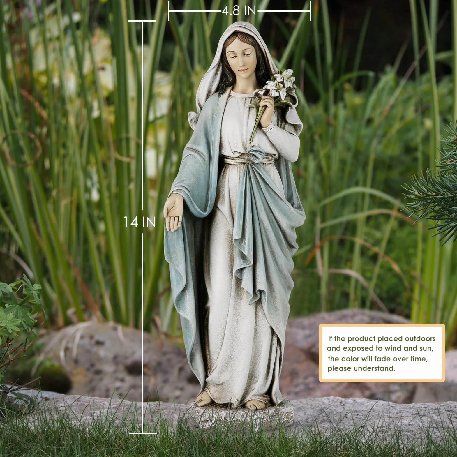 Pomnik Matki Bożej Błogosławionej Marii: statua Matki Bożej Maryi Panny, elegancka dekoracja domu, ręcznie malowana, Santa Maria z lilami, kolekcja Renaissance