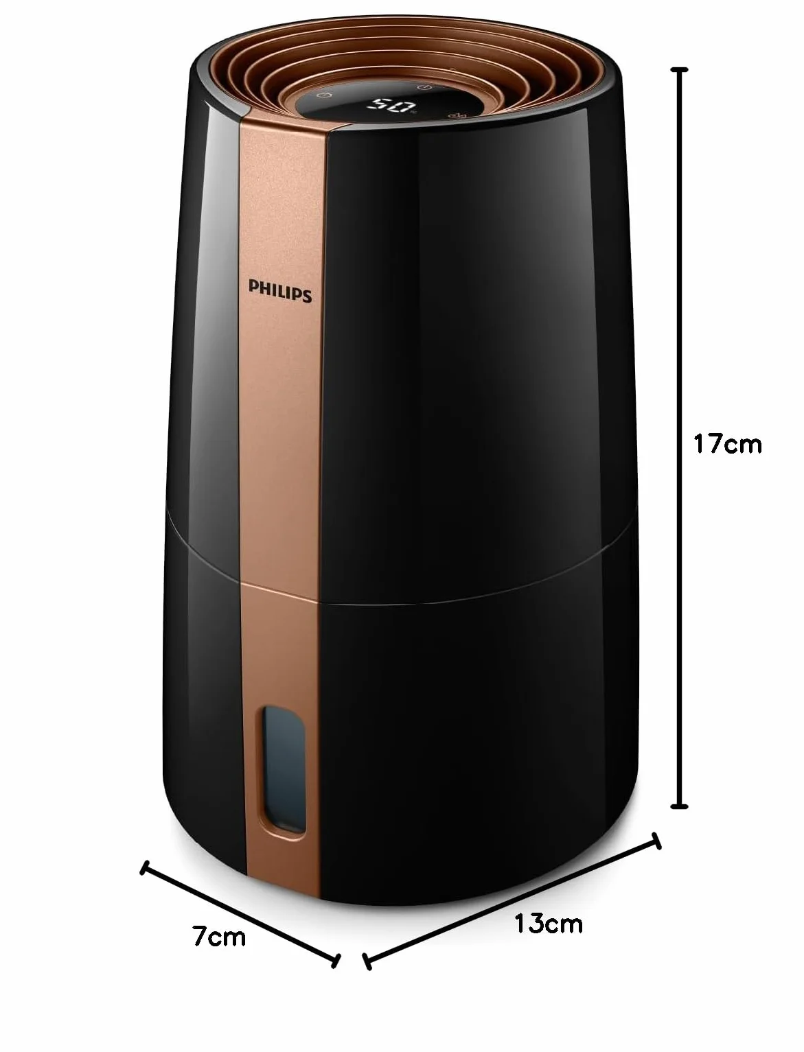 Philips Nawilżacz ewaporacyjny Serii 3000, 45 m², 99,97% mniej bakterii z NanoCloud, 300 ml/h, 3 prędkości, tryb nocny, ultracichy (33 dB), czujnik wilgotności, timer, zbiornik 3L, czarny (HU3918/10)