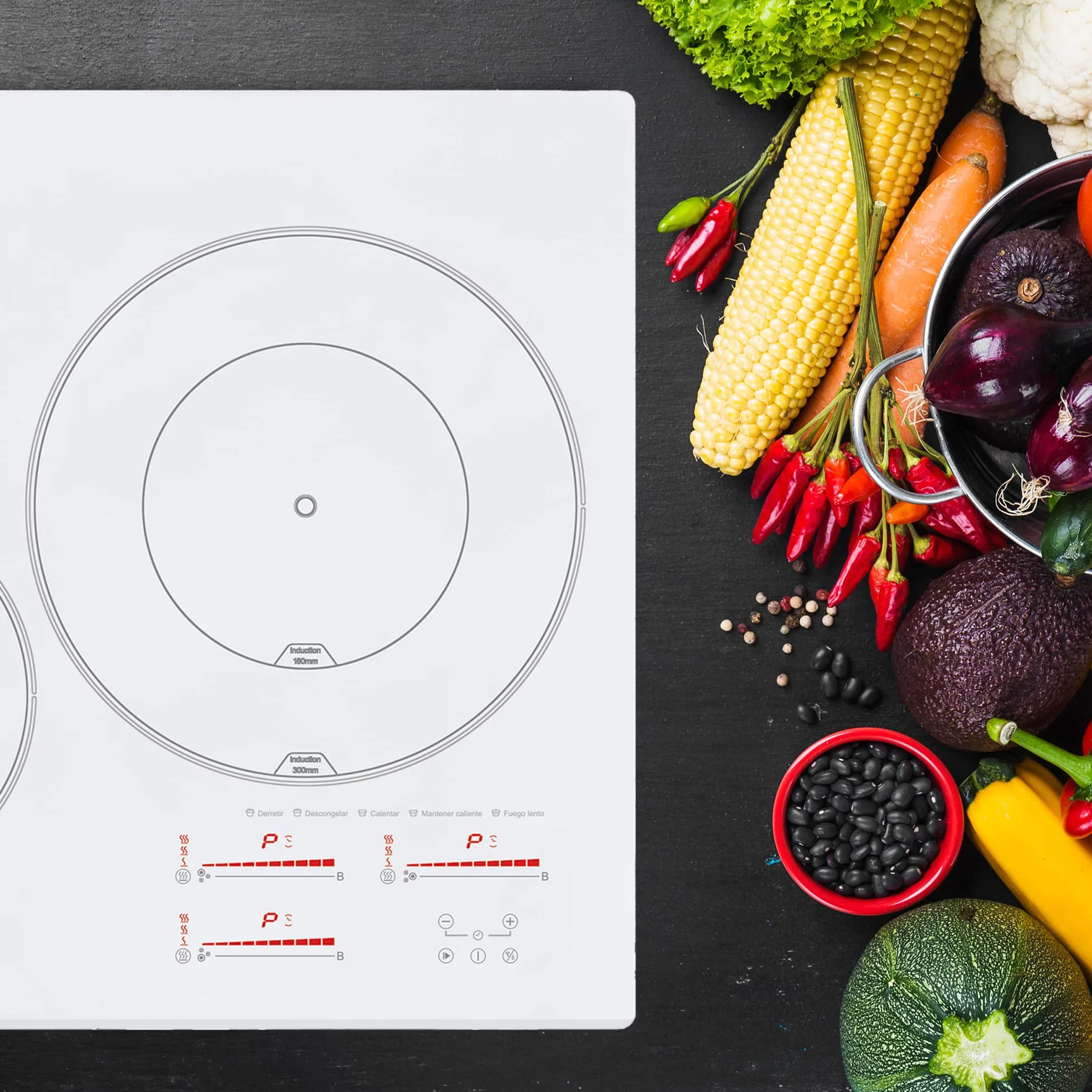 Degustacja | Płyta indukcyjna | Model INSB 6030 WH | 3 strefy gotowania | 9 poziomów mocy + Booster | Szerokość 60 cm