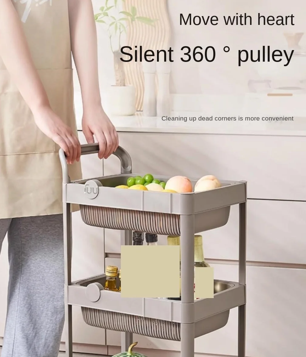 Regał na Kółkach do Kuchni Wózek Do Przechowywania Owoców I Warzyw Na Kółkach, Wielowarstwowy, Kuchni Łazienki Wózek Kuchenny z Kółkami(White,3 Tier)