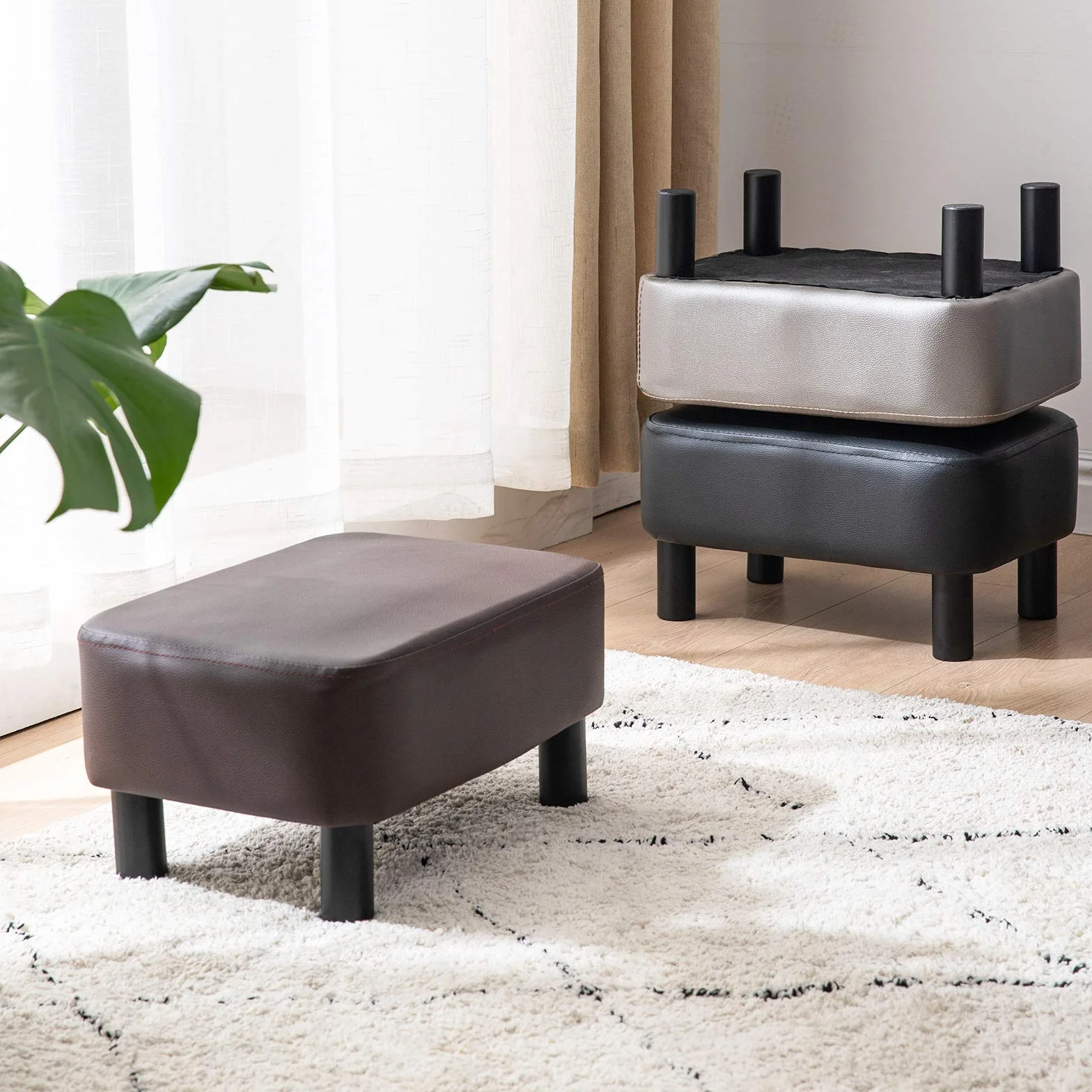 IBUYKE puf podnóżek 42 cm ze skóry PU brązowy