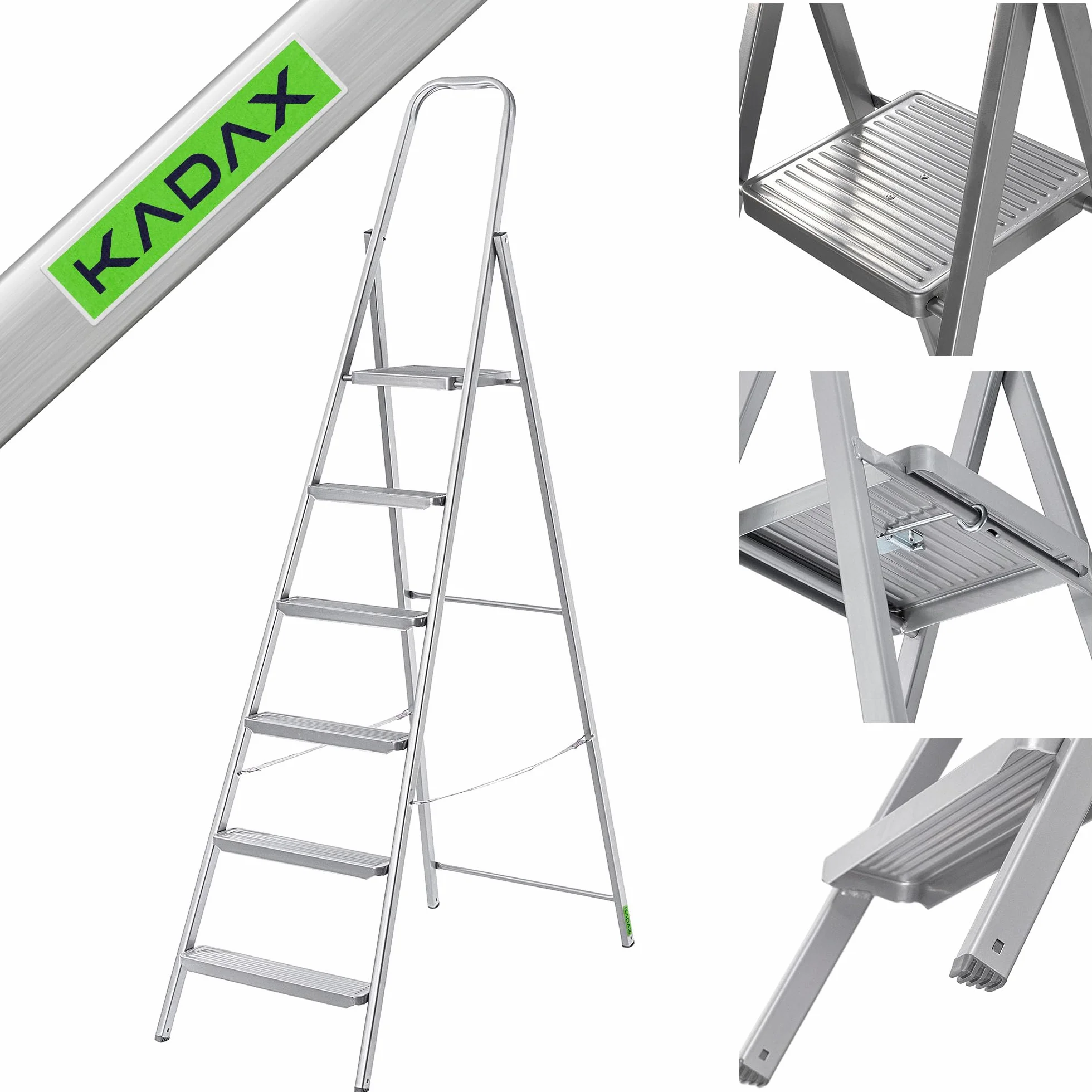 KADAX Stalowa drabina 6-stopniowa jednostronna składana antypoślizgowa 150kg