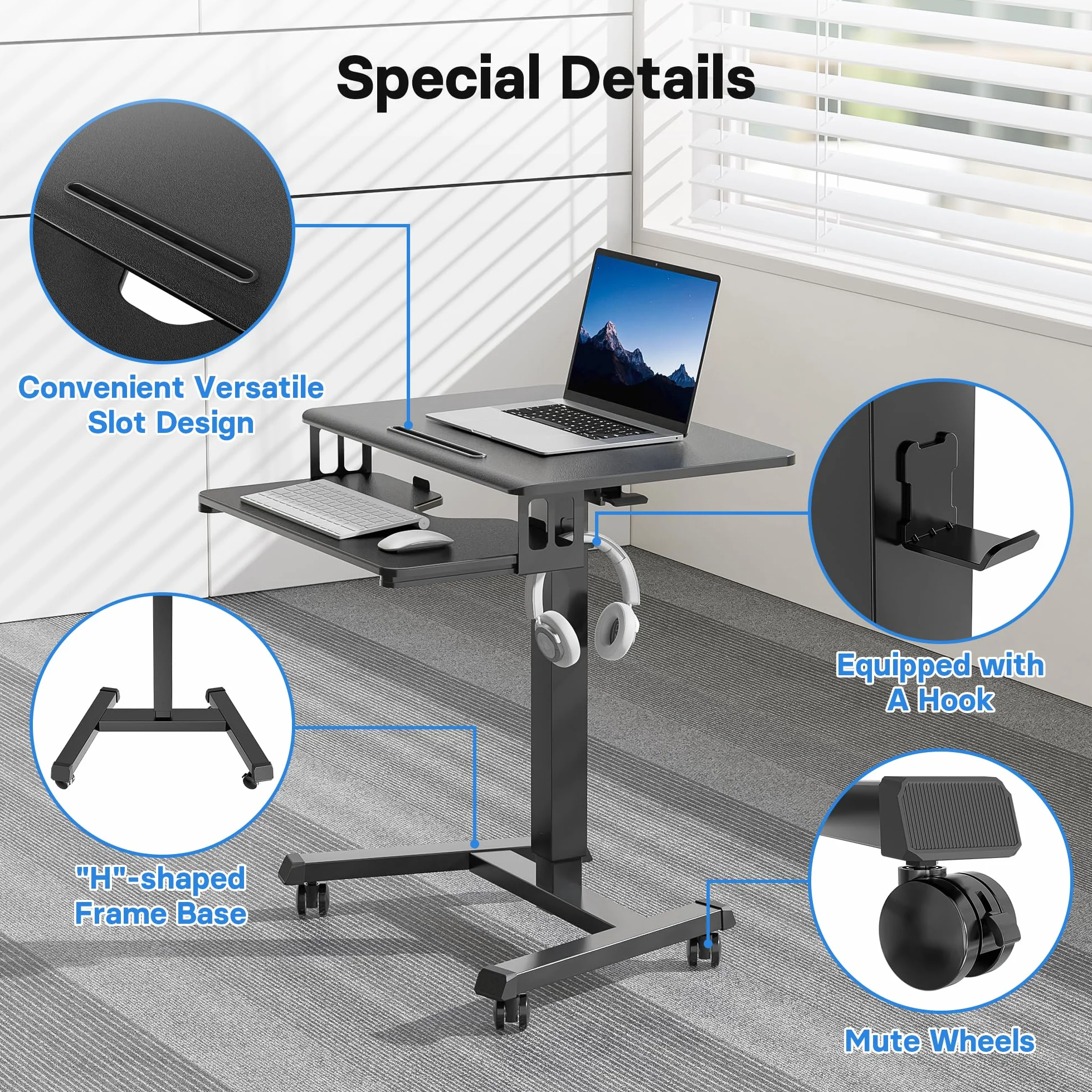 BONTEC Mobilne Biurko Stojące Regulowana Wysokość 72-112 cm Pulpit 65x45 cm Stolik na Laptopa z Półką na Klawiaturę