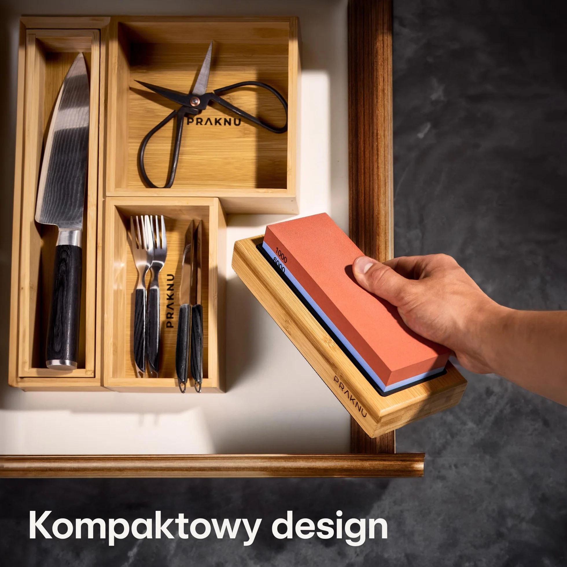 Kamień do ostrzenia noży 1000/6000 - Ostrzałka do noży z antypoślizgowym silikonem i podstawą z bambusa - Odpowiedni dla początkujących - dla optymalnej ostrości