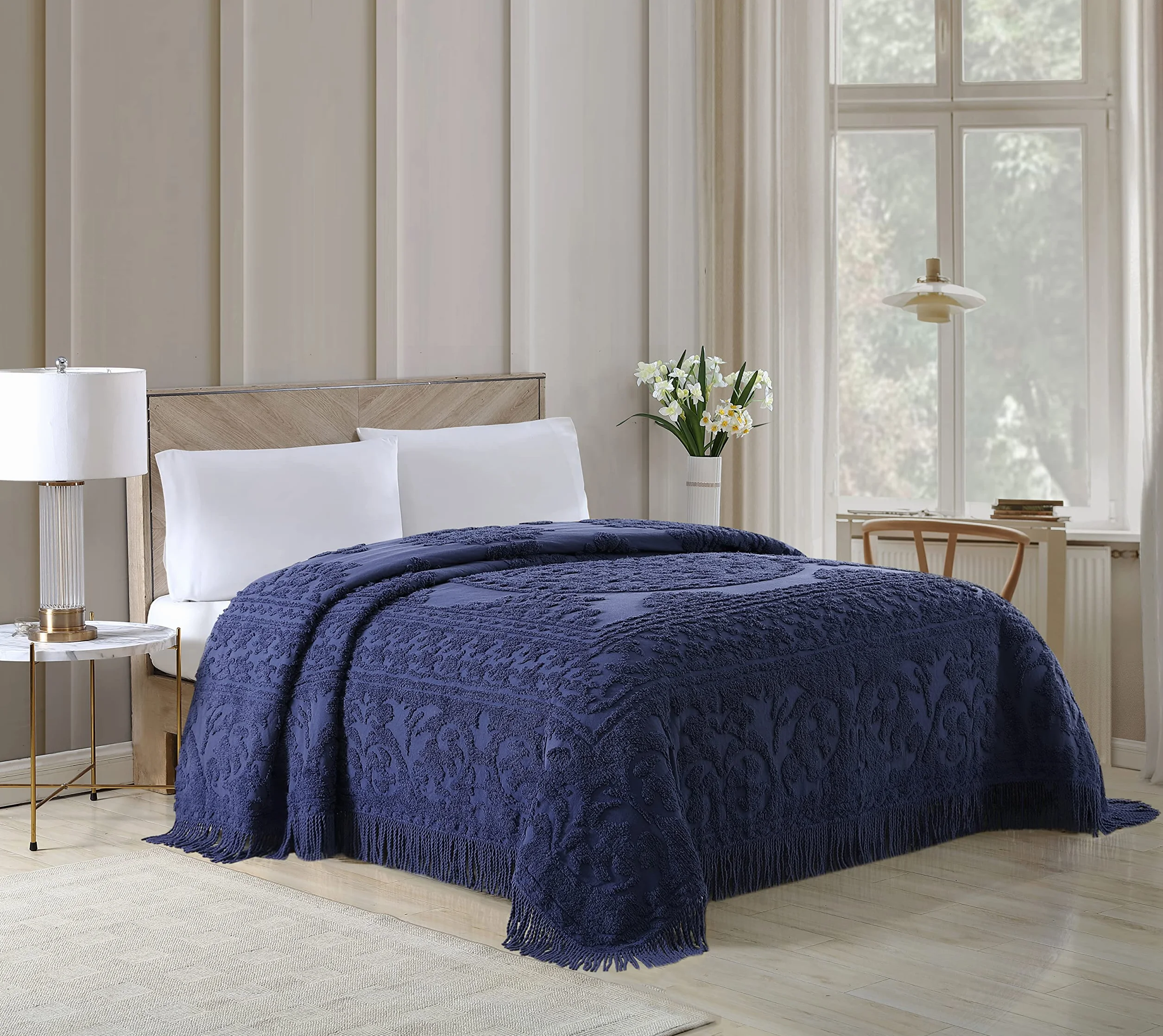 Beatrice Home Fashions Narzuta na łóżko szenil granatowy