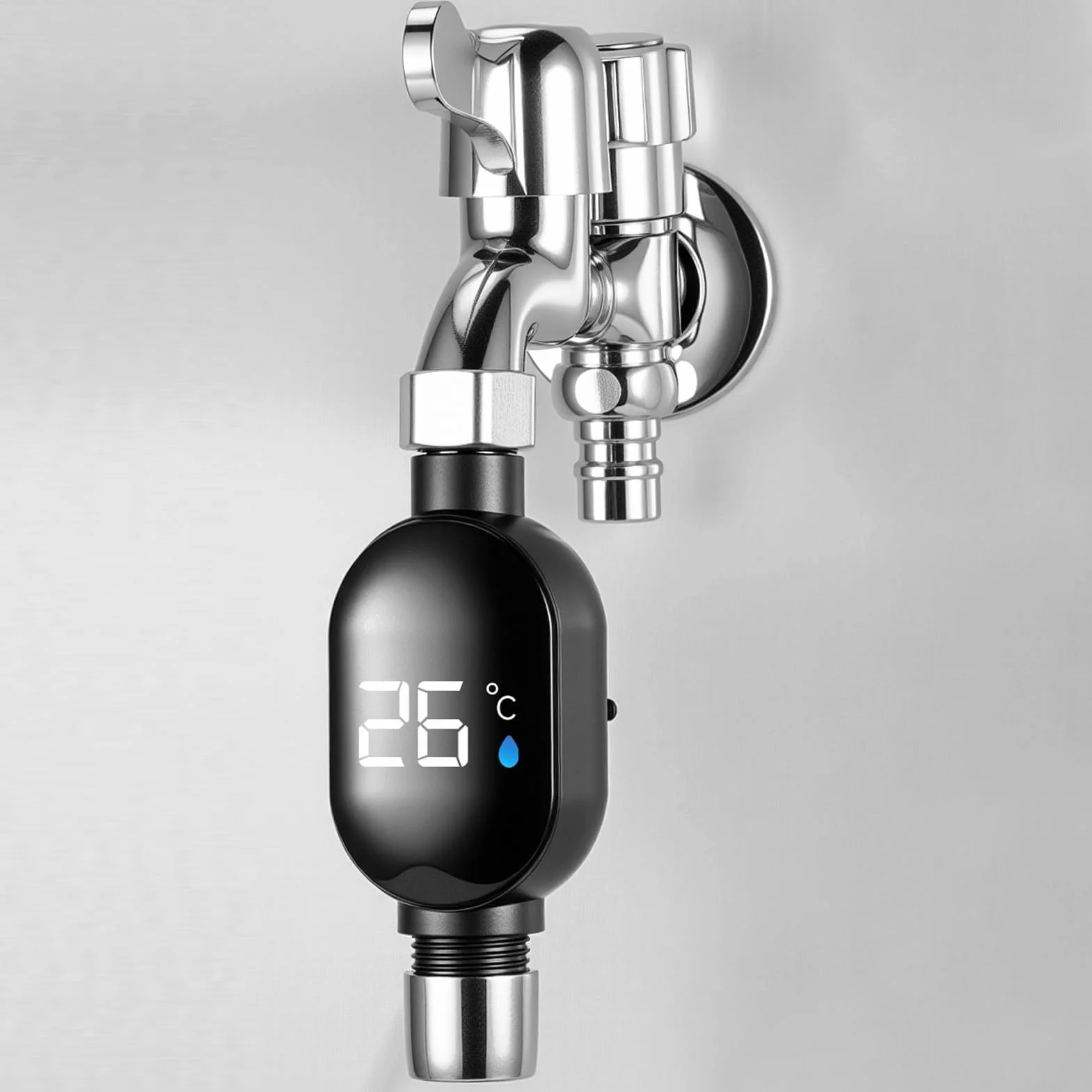 Shower Temperature Gauge, Led Water Thermometer, Instant-Read Digital Display, Waterproof Modern Design, Hotel Bathroom Kitchen Use, 0–99? 1/2 Inch Connector, Silver, 1 Piece