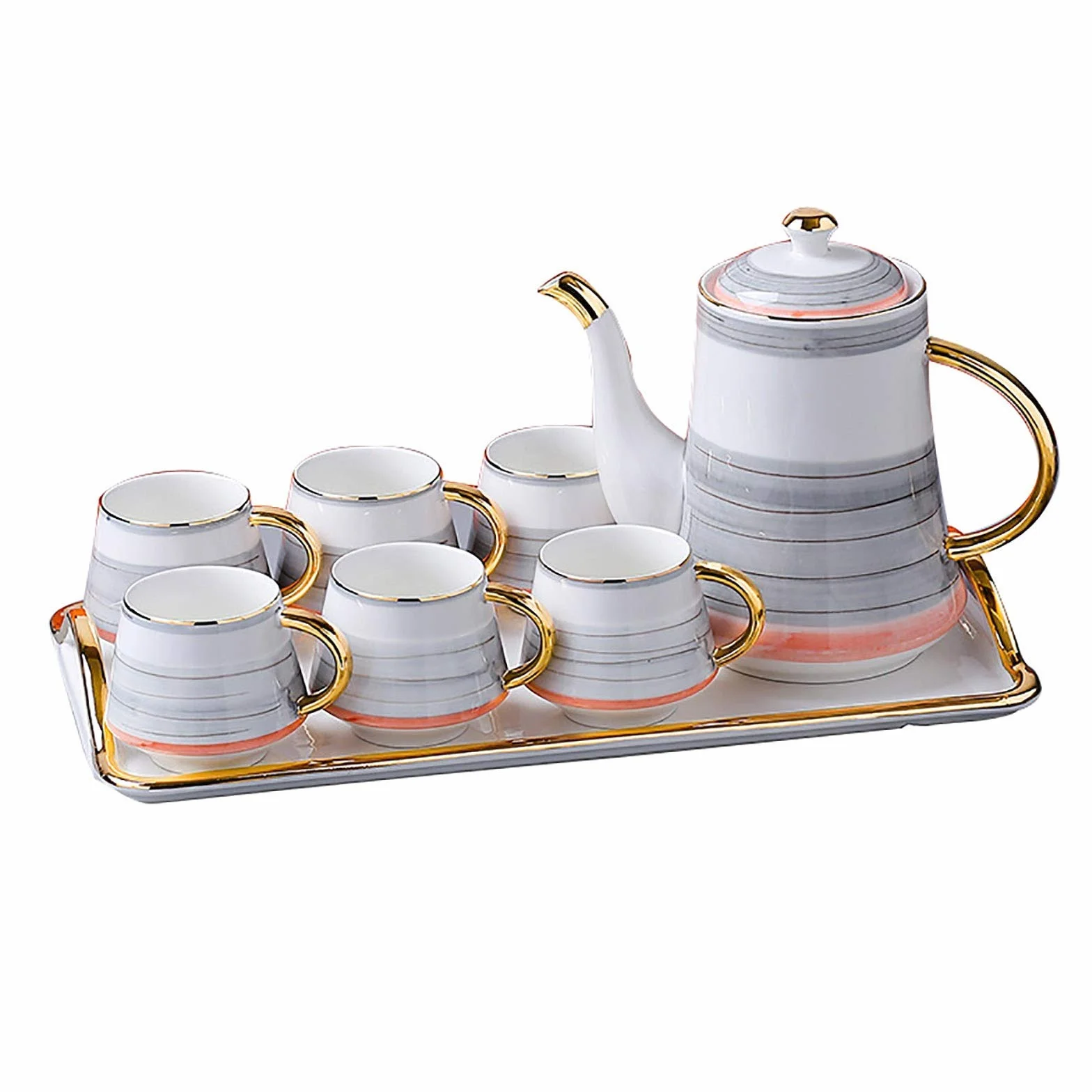 Zestaw filiżanek do espresso, kubki do kawy, herbata nordycka ceramiczna kreatywna filiżanka gospodarstwa domowego popołudniowy kwiat zestawy czajników, szary-1.4L