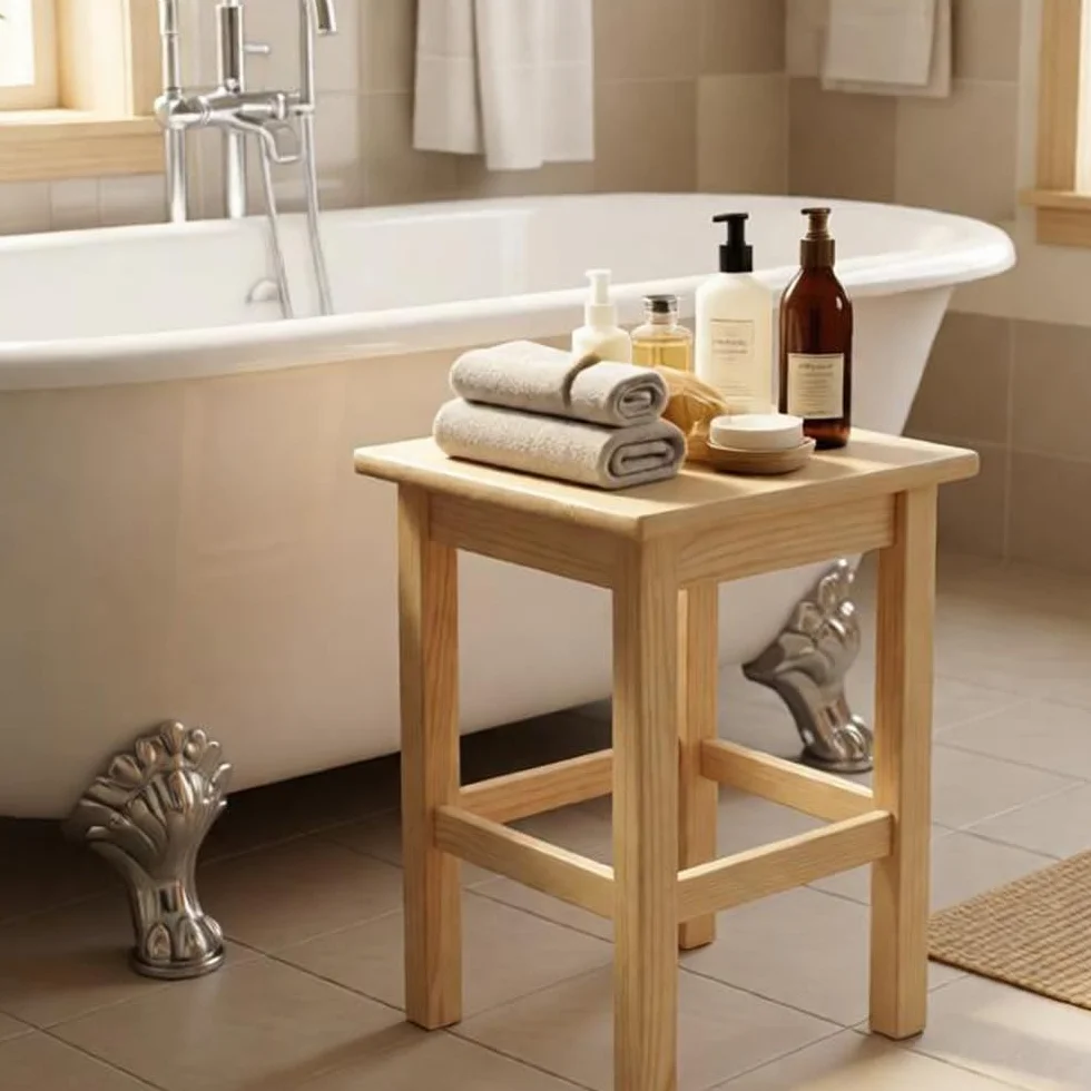 Jawor Taboret Drewniany Sosnowy – Stołek do Kuchni, Łazienki i Salonu, Stabilny, Naturalne Drewno, FSC®, 30x30x44 cm