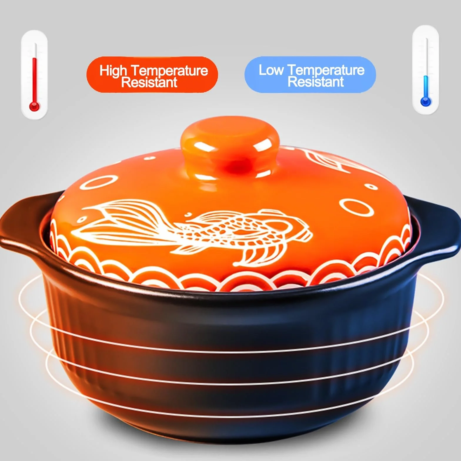 Nieprzywierający Gliniany Garnek Do Kuchenek Gazowych Ceramiczny Garnek Z Pokrywką Podwójne Uchwyty Garnek Gliniany Do Bibimbap Zupa Ryż Gulasz(Blue,3.4L)