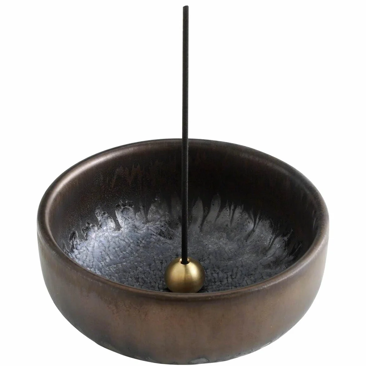 Asayu Made in Japan pojemnik na kadzidełka zen, na patyczki z łapaczem popiołu, 10 cm (3,9 cala), czarny i złoty, japoński ceramiczny łapacz popiołu i mosiężny palnik na kadzidełka - Zen czarne złoto