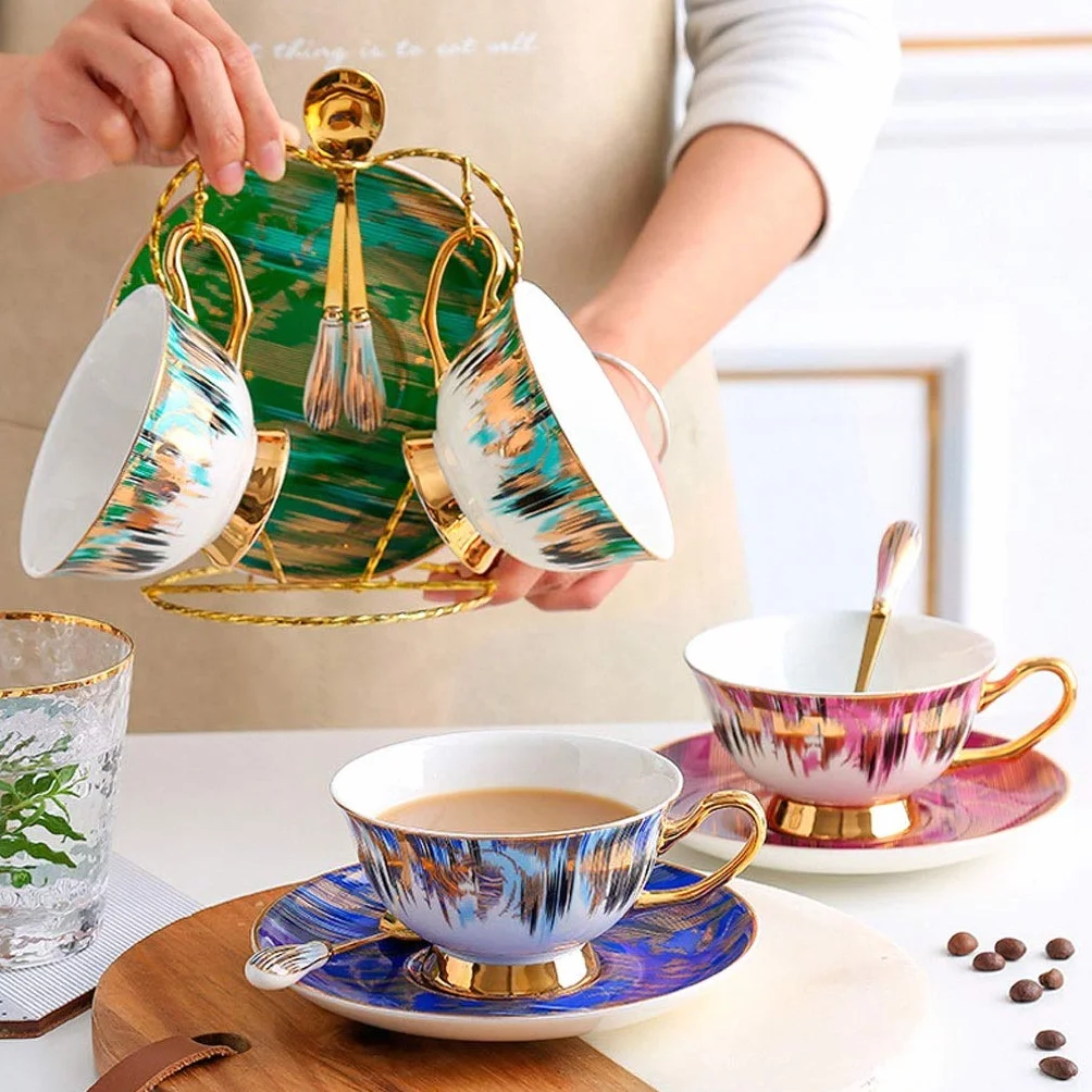 Filiżanka Do Herbaty Z Porcelany Kostnej, Filiżanka Na Śniadanie, Filiżanka Do Kawy Filiżanka I Spodek Do Kawy Obręcz Zastawa Stołowa Porcelanowy Zestaw Filiżanek Do Herb(A)