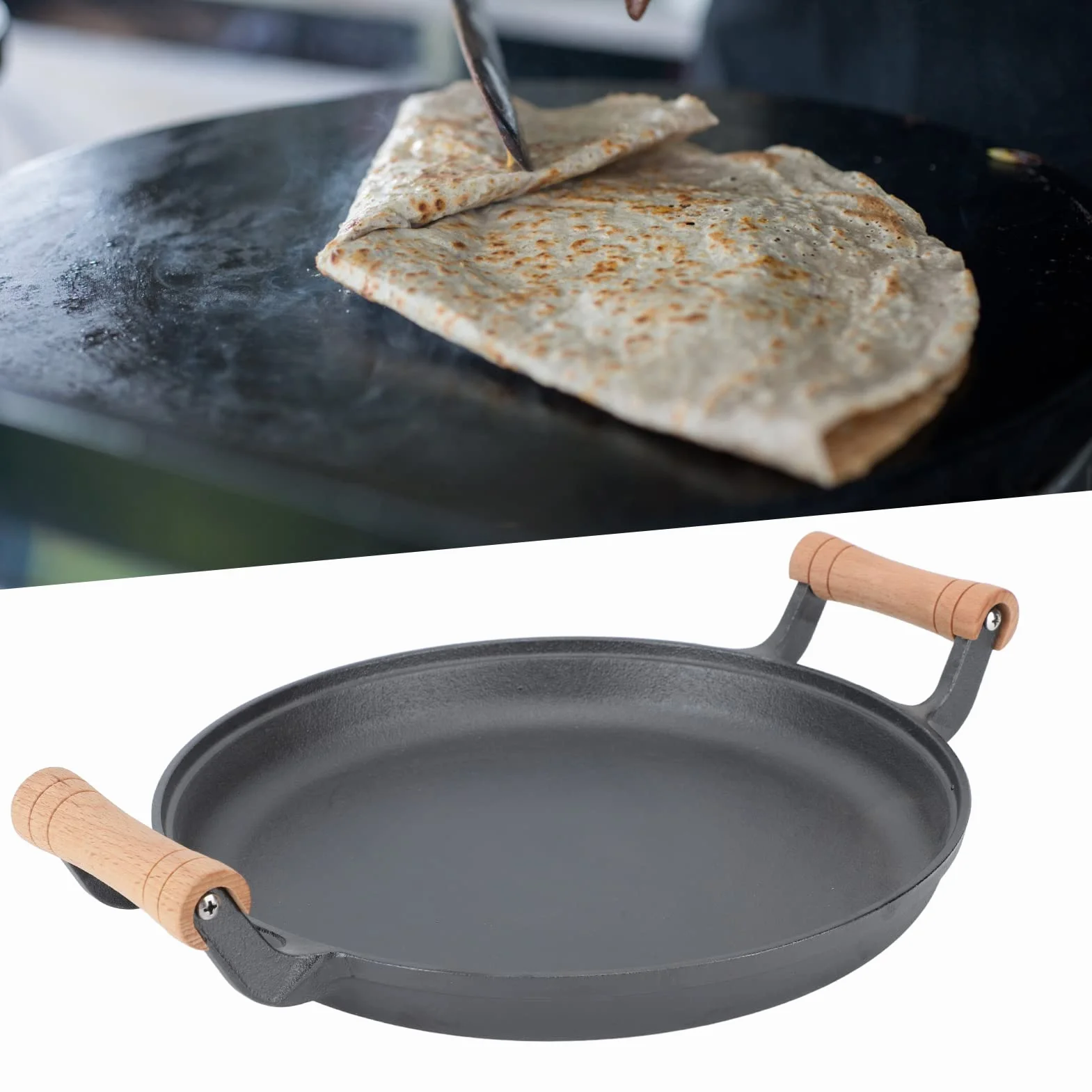 Qcwwy Żeliwna patelnia grillowa BBQ z nieprzywierającą płytą do smażenia steków i pieczeni mięsa, na spotkania grillowe, kuchenka gazowa/indukcyjna (2)