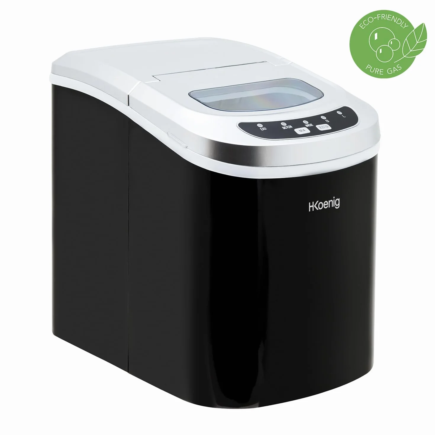 H.Koenig KB12 kostkarka do lodu KB12 – ok. 12 kg kostek lodu dziennie, czas produkcji 6 – 13 min. – 2 wielkości kostek lodu, wskaźnik poziomu wody, 90 W czarna, stal nierdzewna