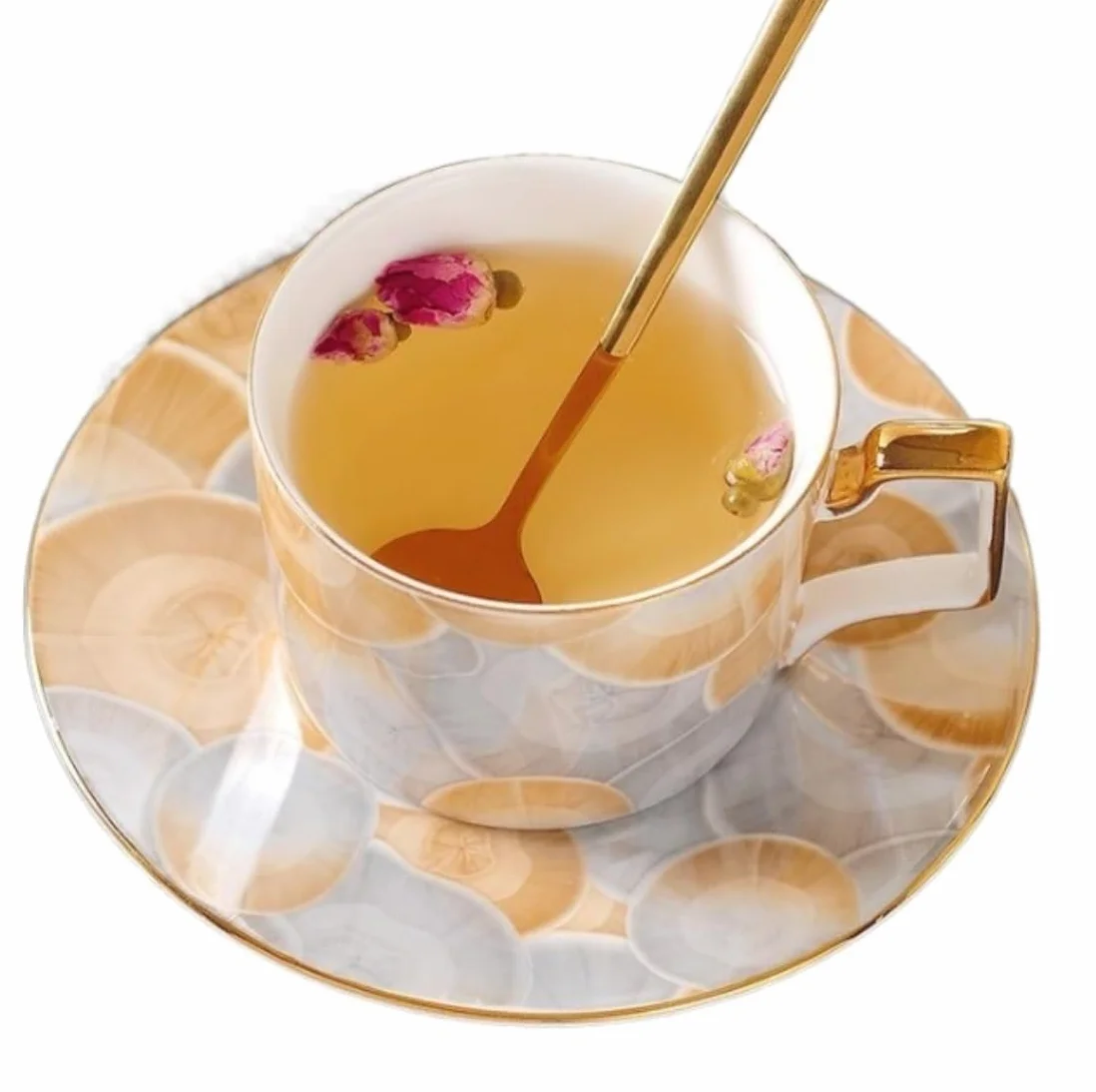 Kubek do kawy 250ml z uchwytem, ​​marmurkowa filiżanka do kawy i spodek luksusowa porcelana kostna angielski popołudniowa herbata czarna herbata kwiatowa filiżanka do herbaty do biura domu kawiarnia(B