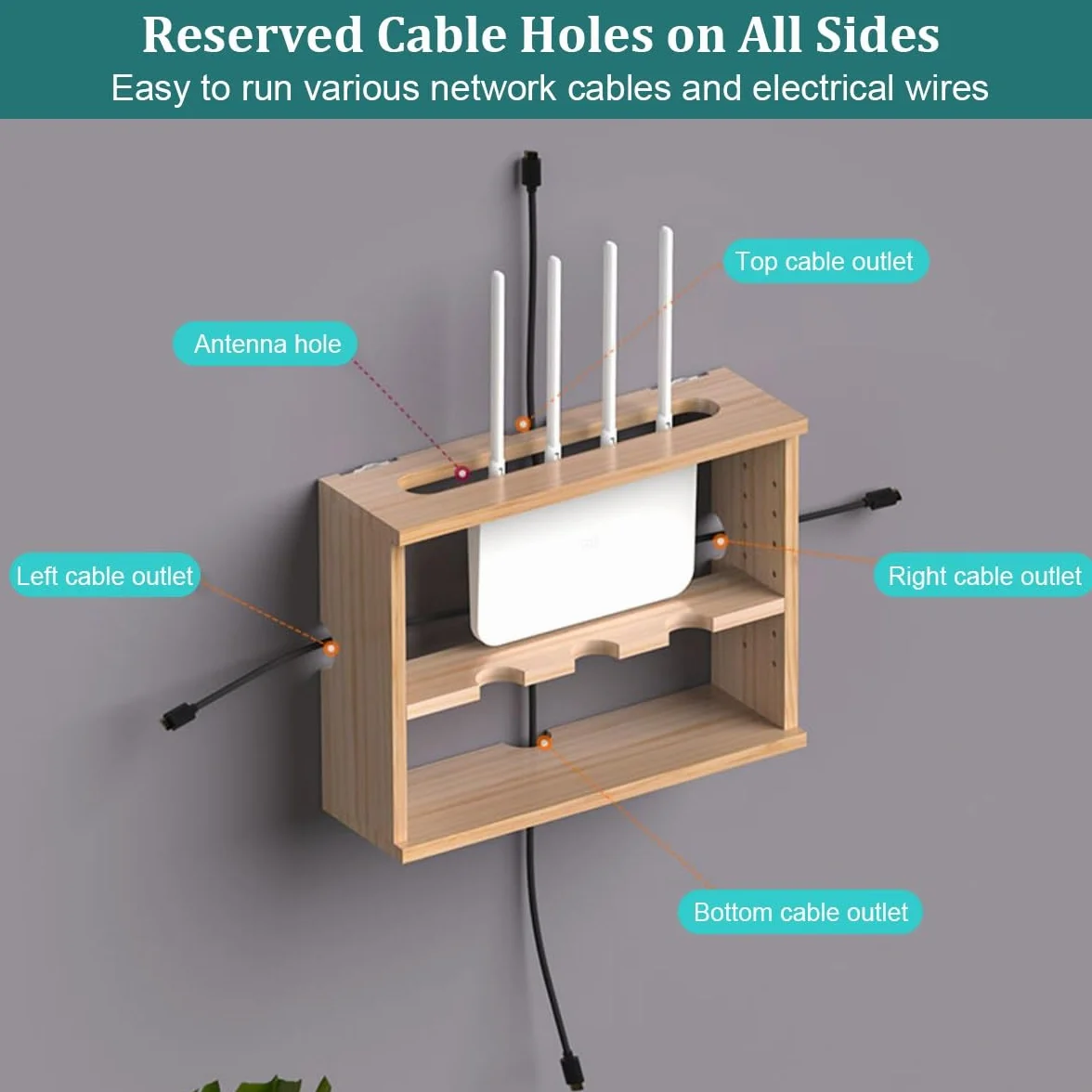 Naścienna półka na router, bez wiercenia, ukryte pudełko do domu i biura, stylowy kosz (brązowy/szary 47,4 cm/18,6 cala) - nize i ukryj swój router