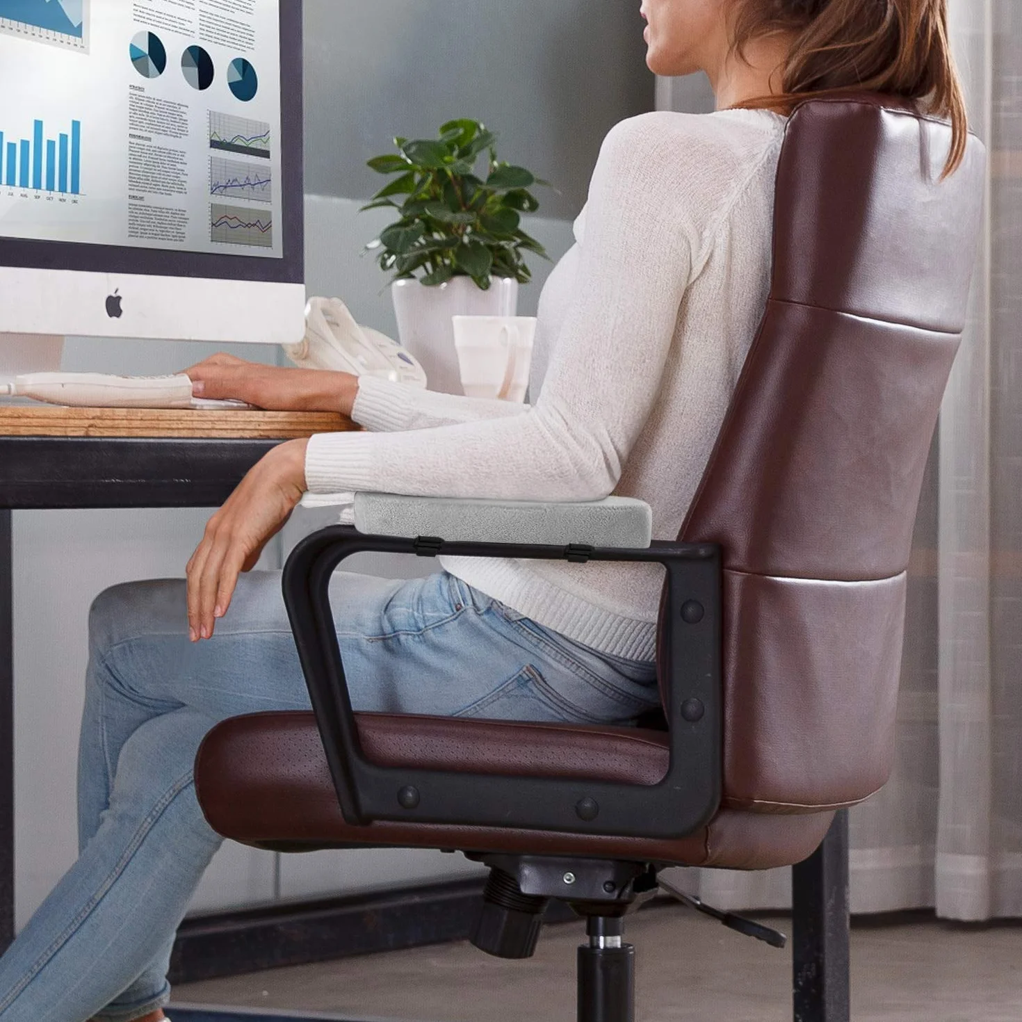 MoKo Office Chair Armrest Pads, Polyurethane Foam Soft Elbow Pillow - Universal Chair Arm Covers for Elbows and Forearms Pressure Relief - Gray(2 Pack)