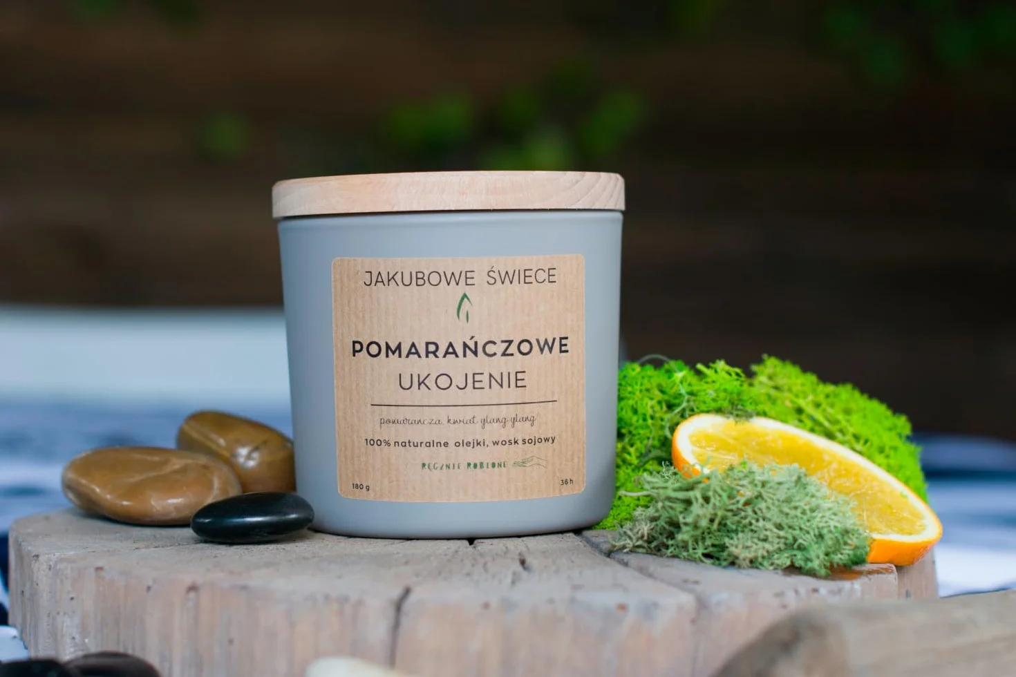 Pomarańczowe Ukojenie Zapachowa Świeca Sojowa Naturalny Olejek 180g Ręcznie Robiona z Pokrywką
