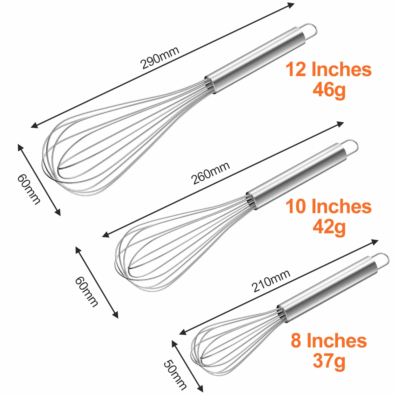 Newaner Zestaw trzepaczki ze stali nierdzewnej, trzepaczka 3 sztuki zawiera 21 cm, 26 cm, 29 cm do mieszania, mieszania ciasta, jajek, spieniania, ubicia, wysokiej jakości whisky, do kuchni, jadalni, srebrny