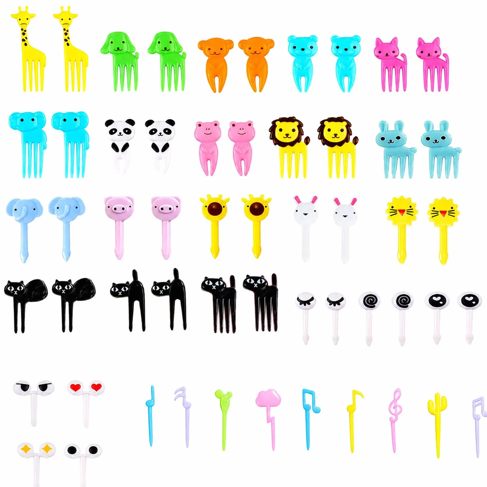 55 szt. Plastikowe Widełko Owocowe ze Zwierzęcym Dekoracje, Urocze Picks Food do ciasta Deser Owocowy, wielokrotnego użytku Mini Toothpick Bento Box Party Supply Lunch Akcesoria (losowy styl)