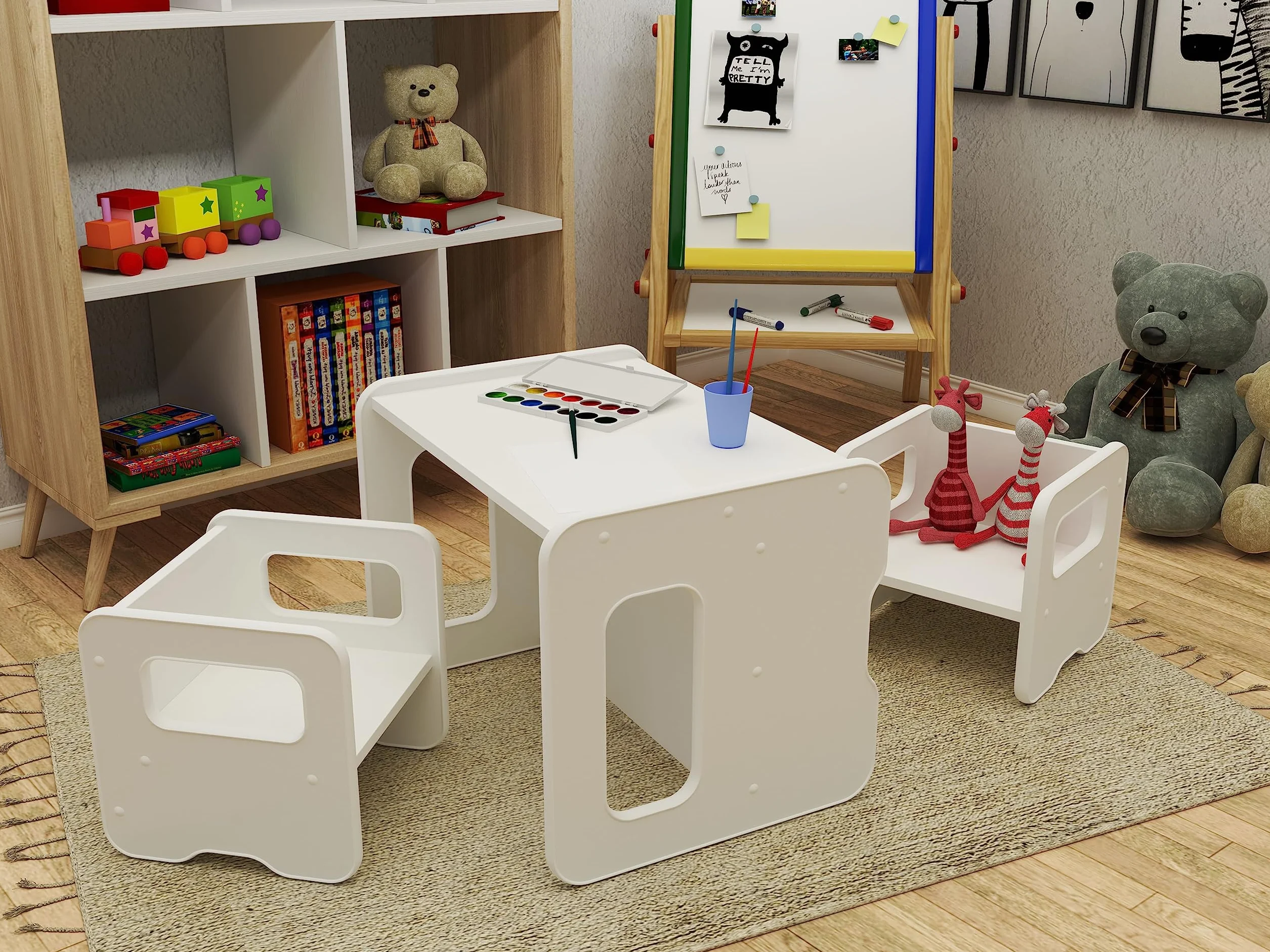 defiPad Taboret do siedzenia dla dzieci | stylowy taboret dwustronny | fotel dziecięcy od 1 roku życia | krzesło dziecięce z drewna | krzesło można przekształcić w stół | pokój dziecięcy Montessori |