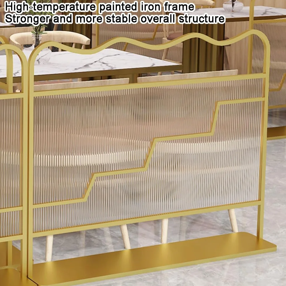 Dekoracyjne kwadratowe przegrody do jadalni - szklany panel na blat w paski, elegancka ścianka działowa do restauracji i biur, złote wykończenie, 70 x 80 cm