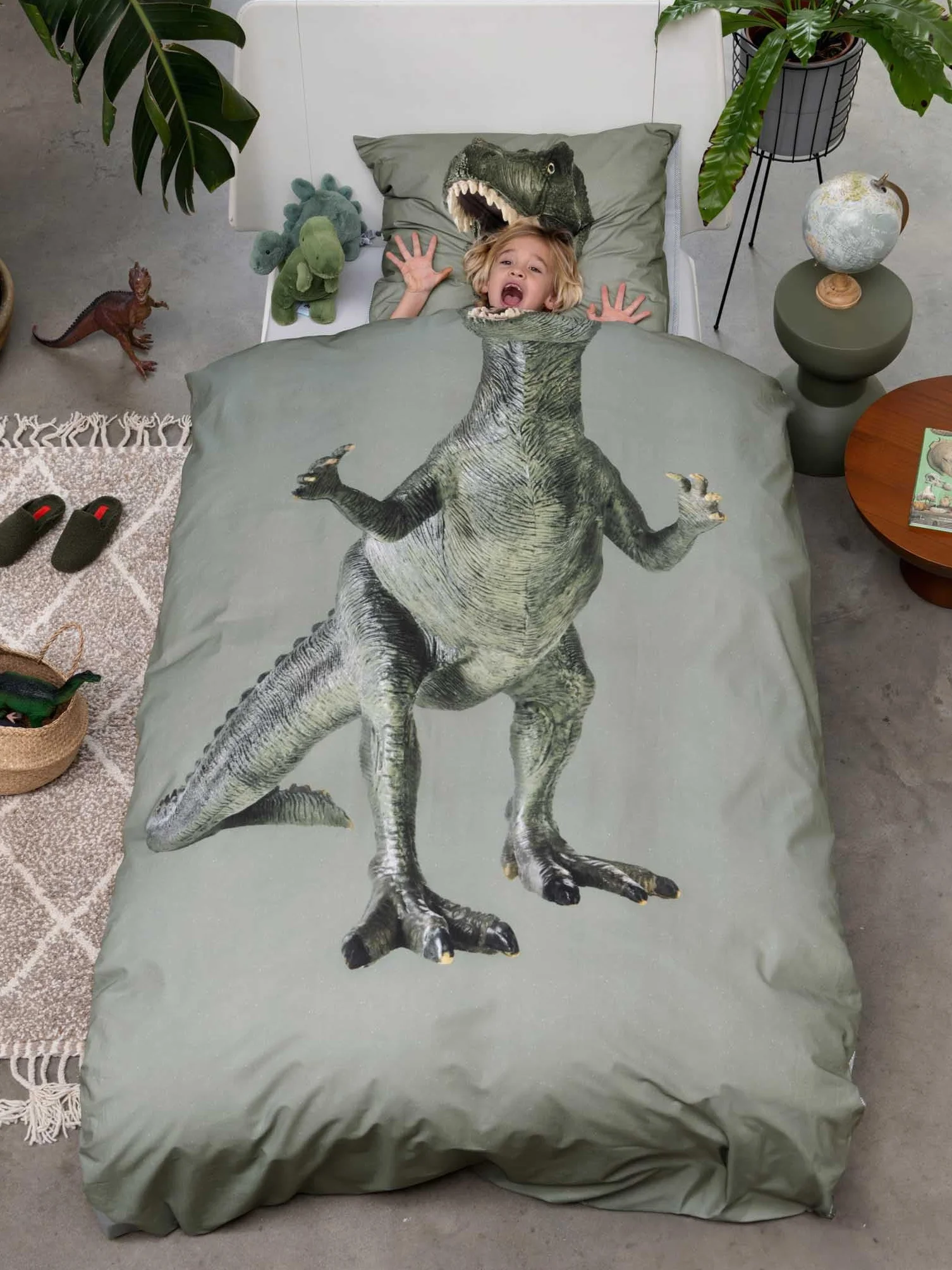 Snurk Komplet pościeli z bawełny organicznej Dino Jurassic Green rozmiar 135 x 200 cm + 80 x 80 cm