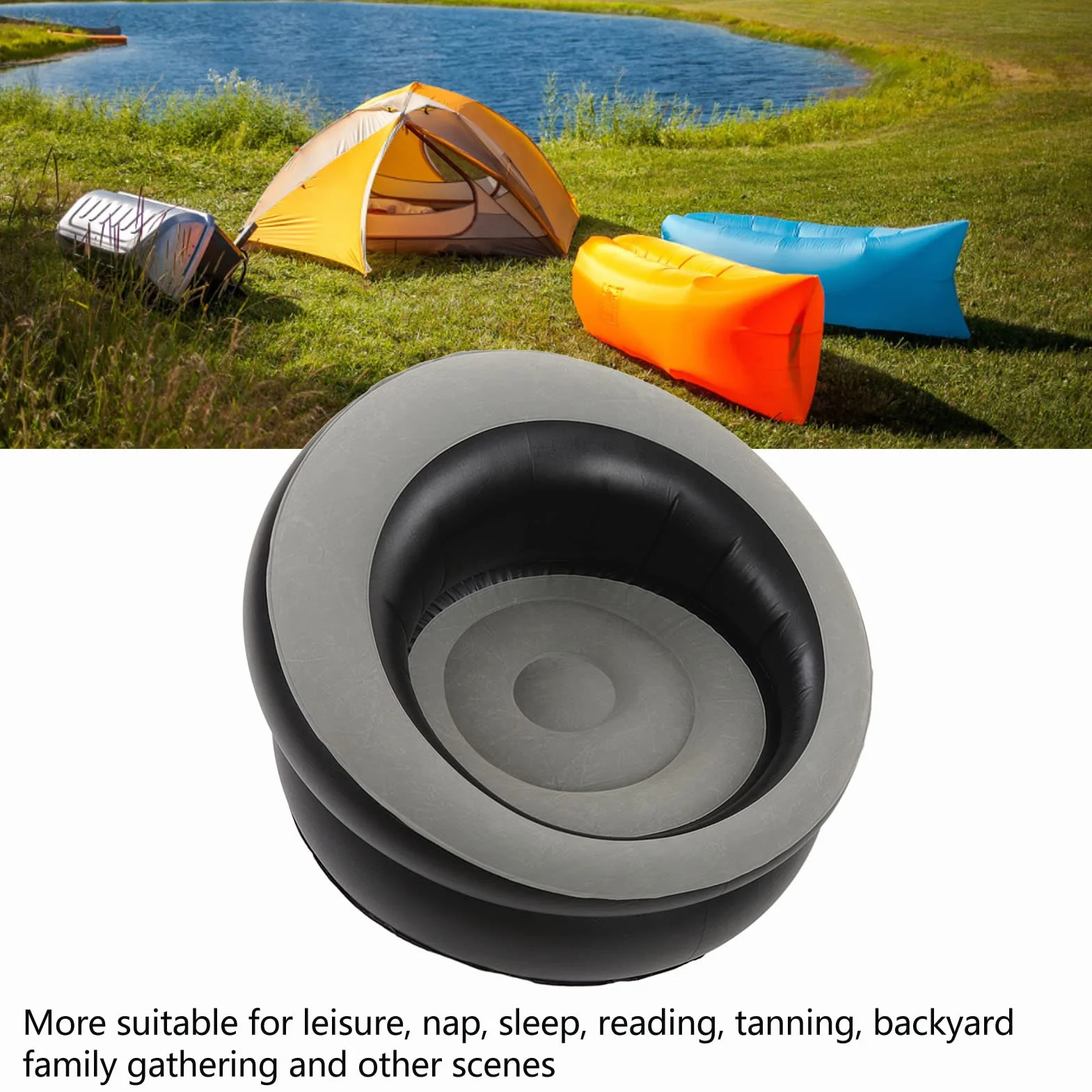 Nadmuchiwane Krzesło Sofa Blow Up Seat Gaming Lounge Indoor Outdoor Camping Garden Stylowy Czerwony Design Miękka Pluszowa Tkanina Pojedyncza Salon (Szary)