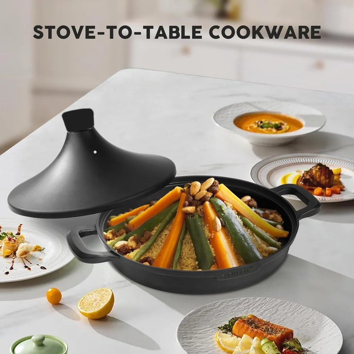 Tajine Saffron 30 cm Non-stick PFOA free czarny z rękawicami i filcem