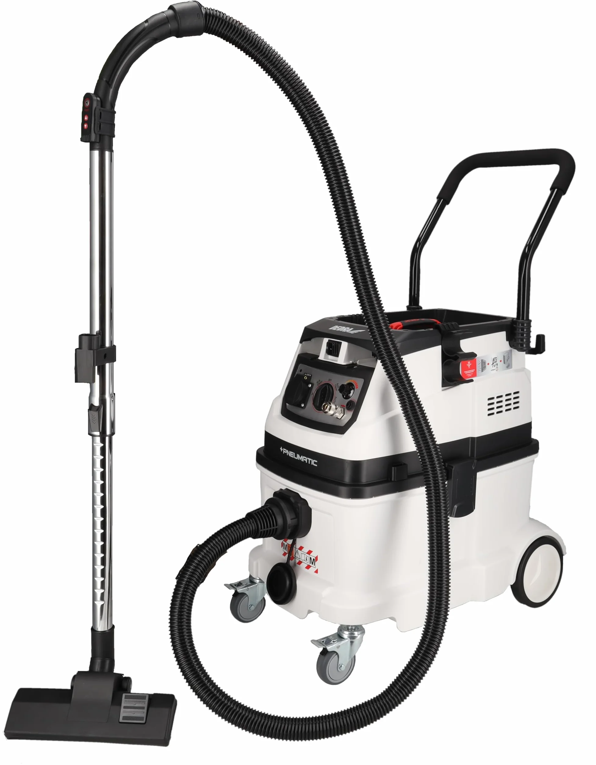 DEDRA DED6609P odkurzacz przemysłowy z automatycznym czyszczeniem filtra i podłączanym systemem sprężonego powietrza, klasa filtra M, waga 17,4 kg, moc ssania 24 kPa, pojemnik 40 l DEDRA DED6609P