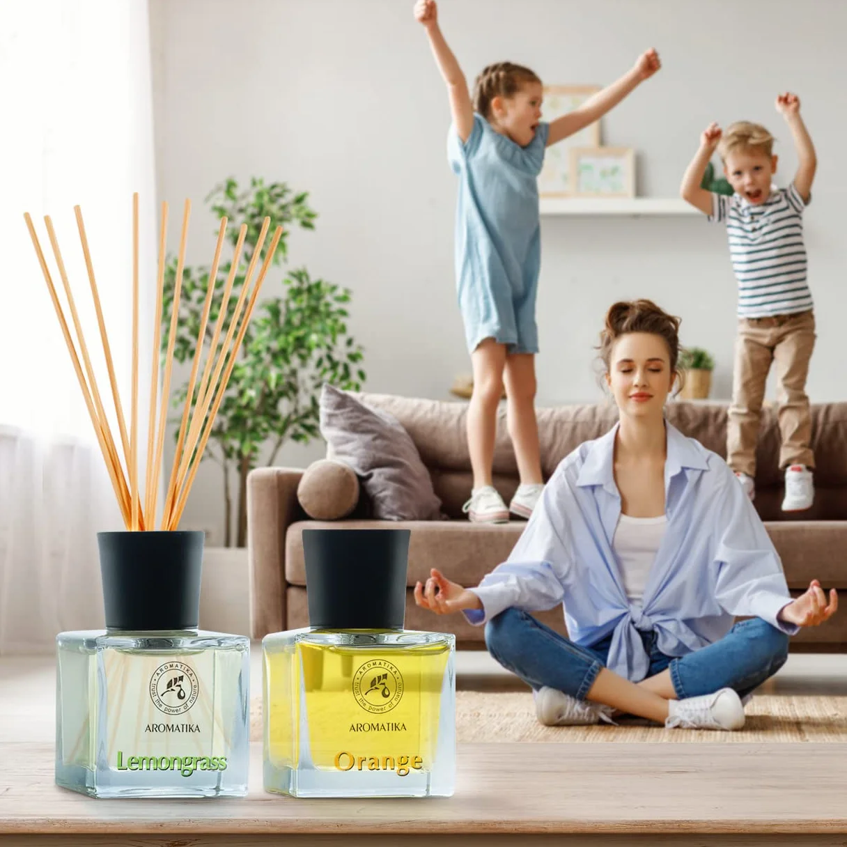 AROMATIKA Reed Diffuser Gift Set 2 x 50 ml with Natural Essential Oils Lemongrass & Orange - Scented Reed Diffusers with Bamboo Sticks - Perfect for Aromatherapy - Bedroom - Office - Home Diffusers