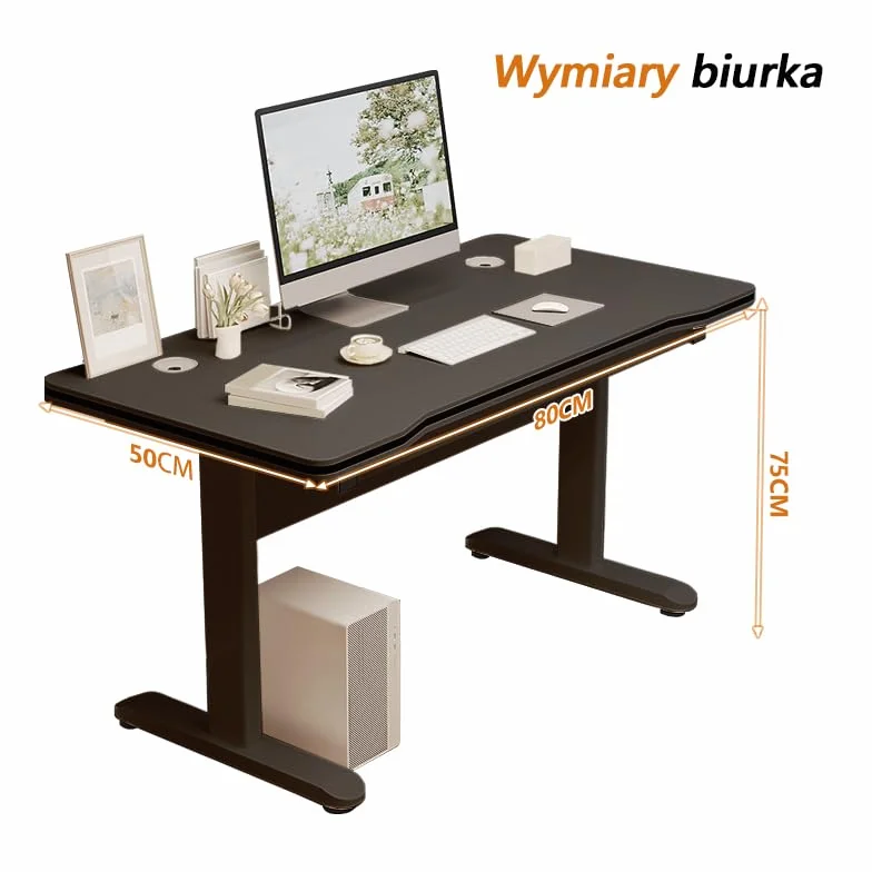 Nowoczesne Biurko do Gier z Wspornikiem w Kształcie T, Komputerowe Biurko do Nauki dla Domowego Biura, Nadające się Biurka PC w Stylu Drewna