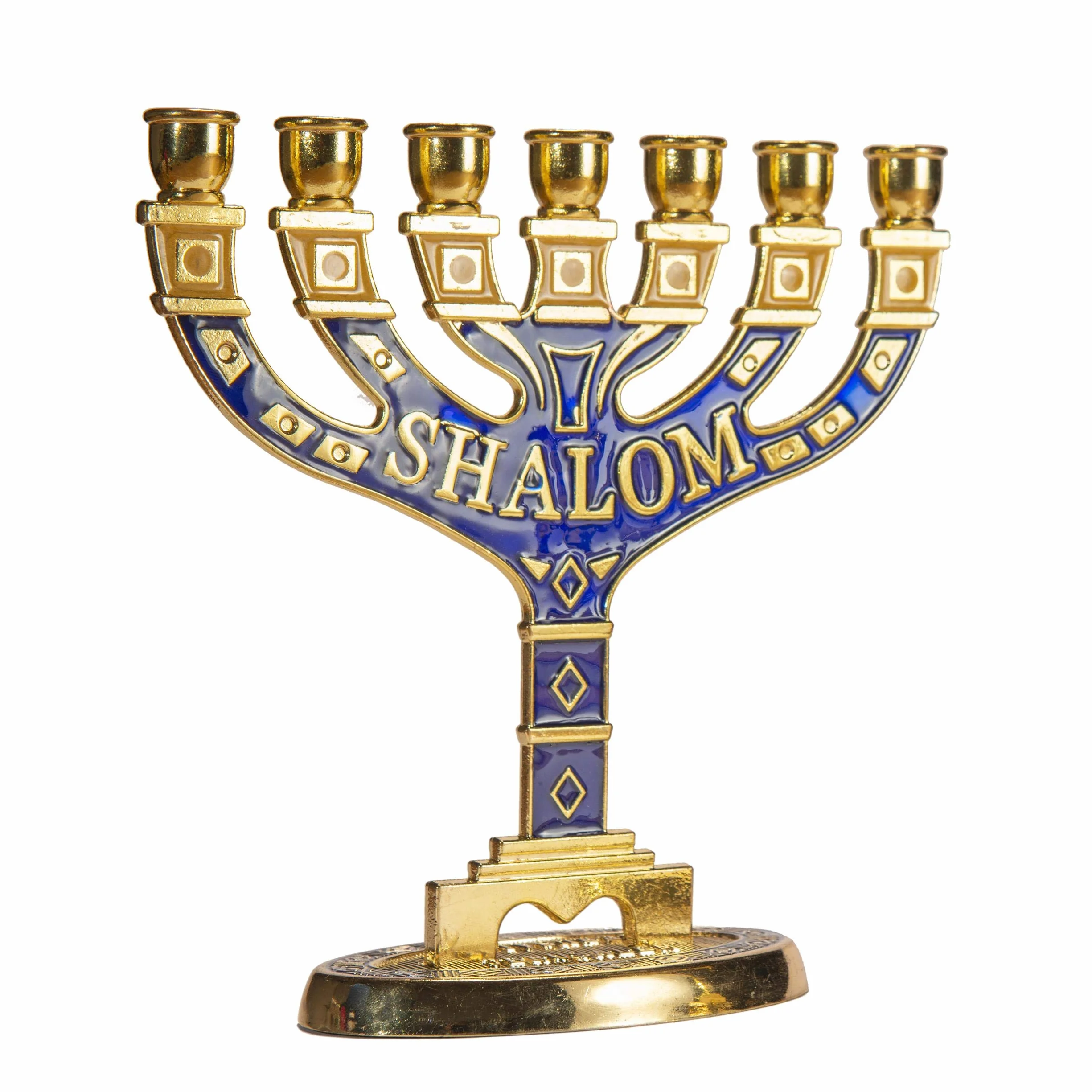 JL Kippha's Złoty świecznik Jerozolima dekoracyjny Judaica 7 gałęzi Shalom Izrael Menora żydowski symbol 16 x 16 cm