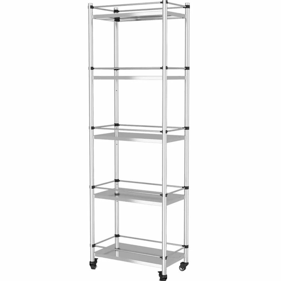 5-poziomowa półka kuchenna ze stali nierdzewnej 304, ciężki stojak na kółkach, stół roboczy do garnków i dekoracji (60 x 40 x 150 cm)