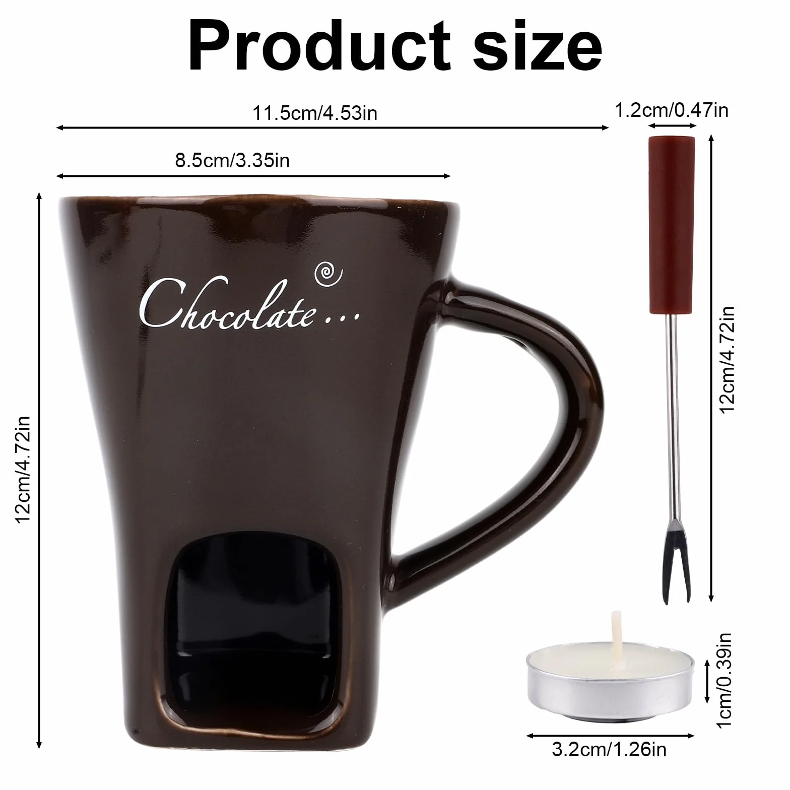 Kubek Fondue Czekoladowego z Widelczykiem i Podgrzewaczami, Słodki Kubek Roztapiania Czekolady Ceramiczny Zestaw Fondue Czekolada Ser Cukierki Idealny Prezent Randkę Urodziny (Ciemnobrązowy)