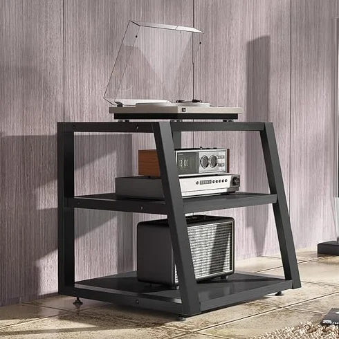 Wielopoziomowa szafka do przechowywania płyt winylowych na elektronikę i sprzęt audio – stylowy organizer multimedialny do salonów i studiów idealny dla miłośników muzyki i kolekcjonerów