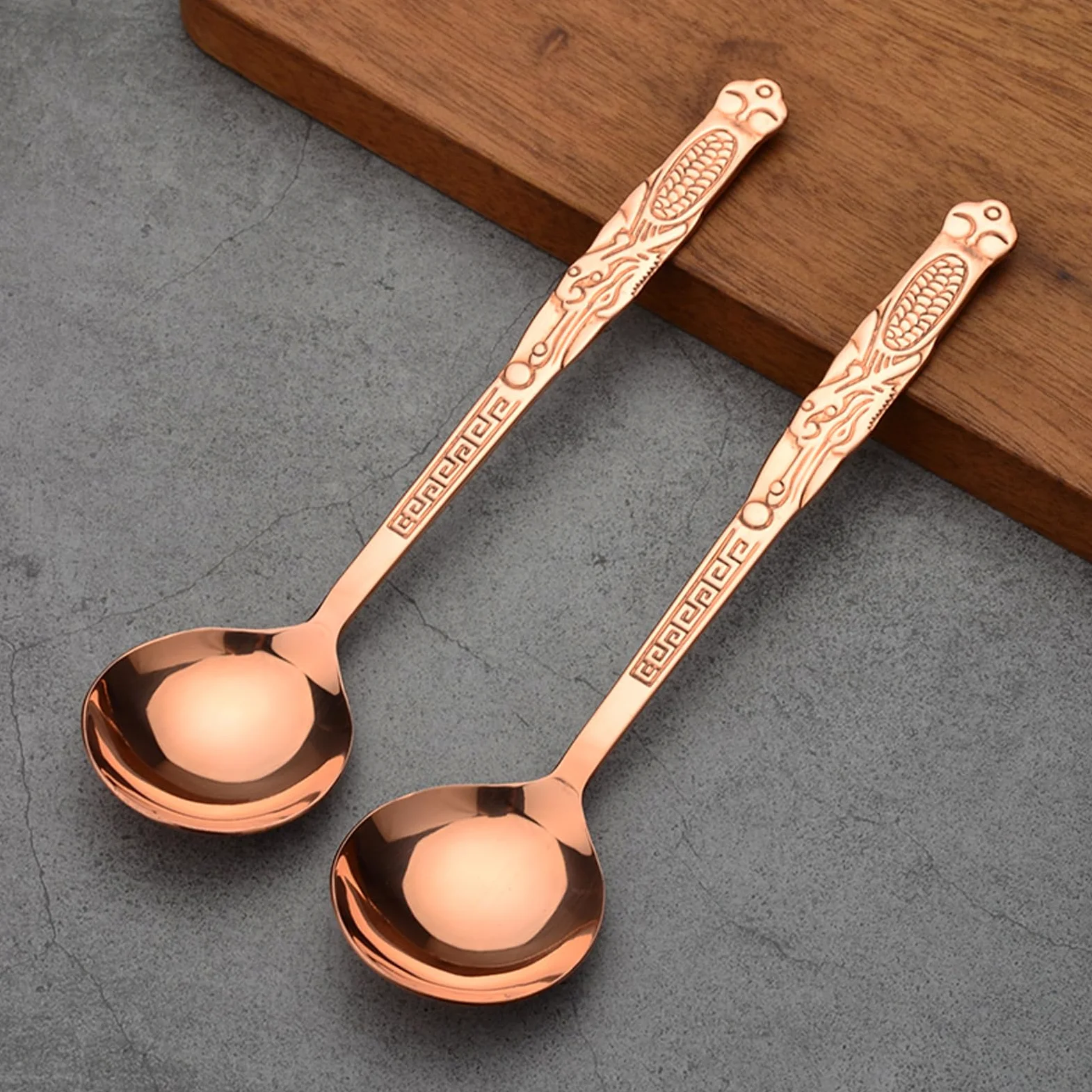Łyżka w 100% z czystej miedzi, 19 cm kucie jako stara miedziana łyżka w stylu retro, odpowiednia do rodzinnych posiłków, restauracji, deserów, ciast, lodów (1)