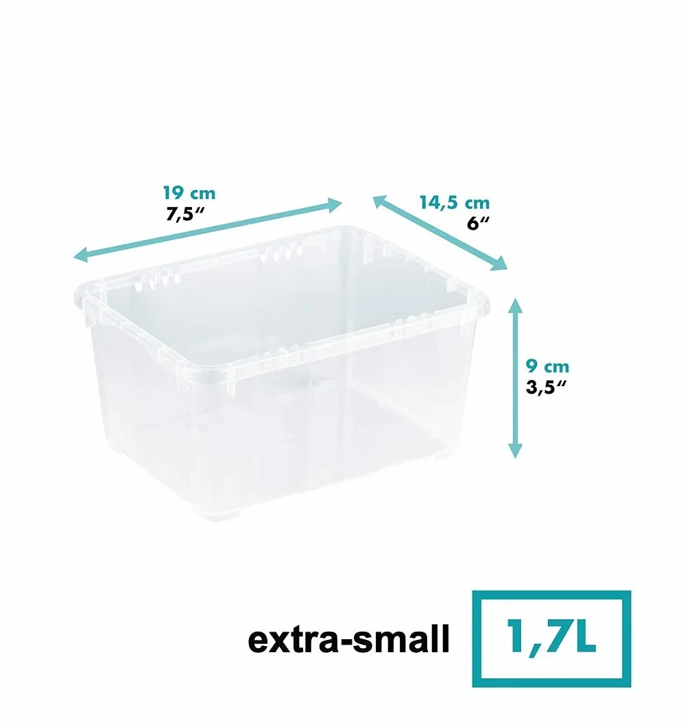 Grizzly małe pudełka do organizowania z pokrywkami, 1,7 litra, przezroczyste pojemniki do układania w stos, przezroczysty organizer, 19 x 14,5 x 9 cm, 12 sztuk