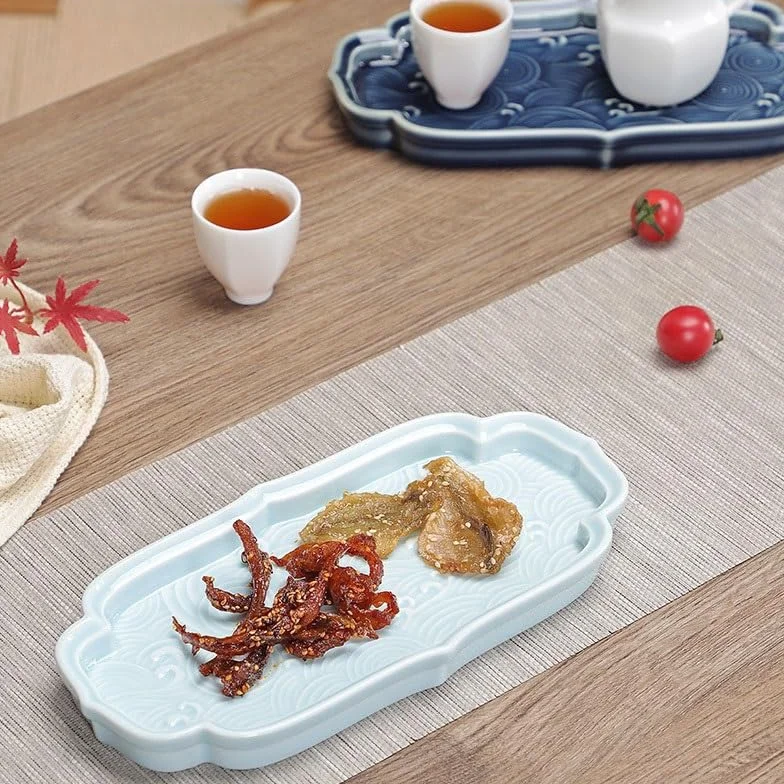 Taca do serwowania chińska Xiangyun Ceramiczna taca deserowa Podwieczorek Taca Herbata Taca Herbata Restauracja Taca na herbatę Przekąski Taca na owoce Taca do serwowania posiłków (czarna, A)