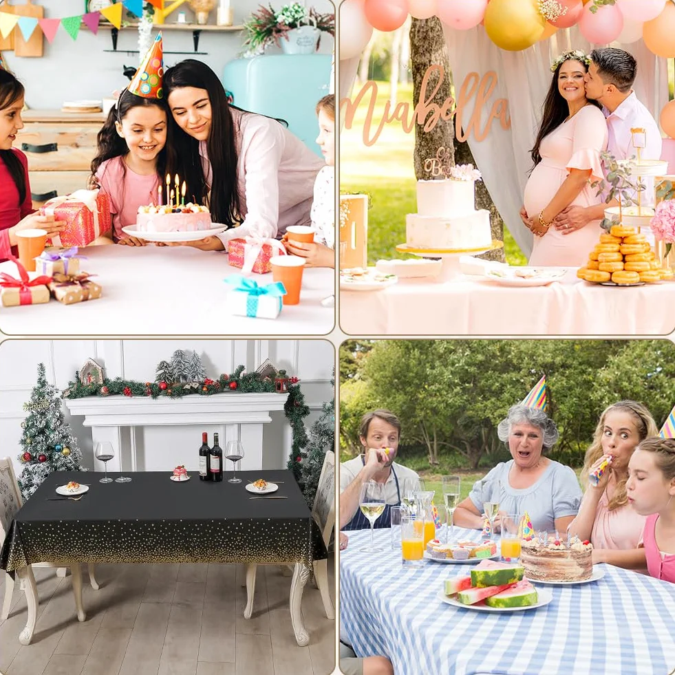 2 szt. Prostokątny plastikowy obrus w kropki (137 x 274 cm), łatwy do wytarcia, wodoodporny, obrus na baby shower, wydarzenia, ślub, urodziny, Boże Narodzenie, przyjęcie, dekoracje stołu