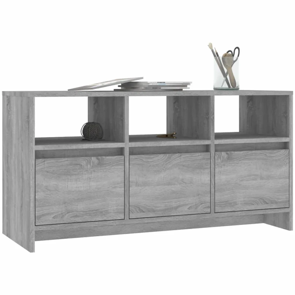 Générique Sonoma szafka pod telewizor szara 102x37,5x52,5 cm drewno inżynieryjne | 3 szuflady, 3 przegródki, przechowywanie DVD i konsoli, łatwe czyszczenie