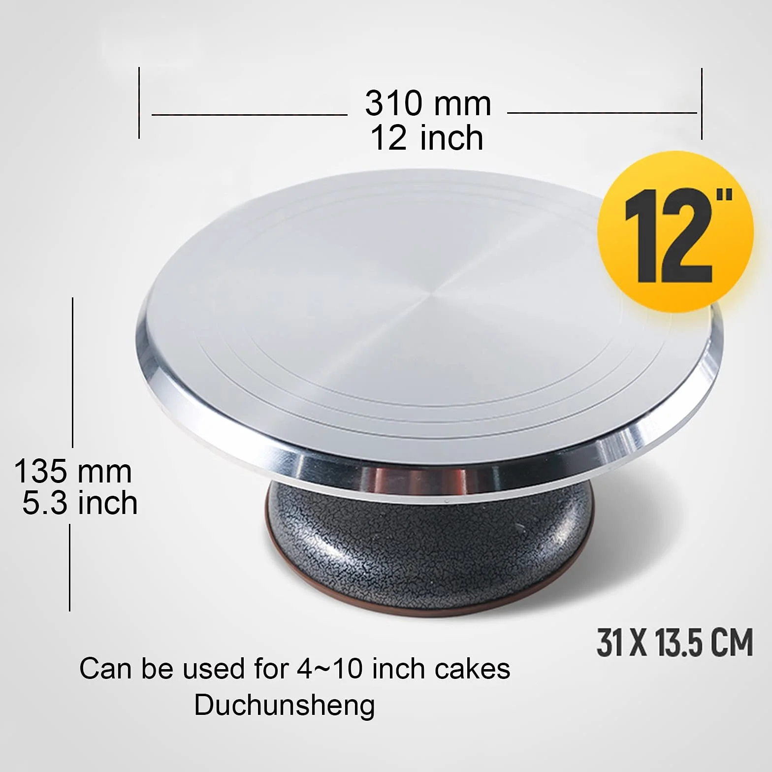 LIGUOYI Obrotowy stojak na tort obrotowy, obrotowy talerz do ciasta ze stopu aluminium, 25 cm 30,5 cm 35,5 cm okrągły gładki obrotowy talerz, silikonowa antypoślizgowa mata, trójsegmentowe koło skalowe, artykuły do pieczenia ciast