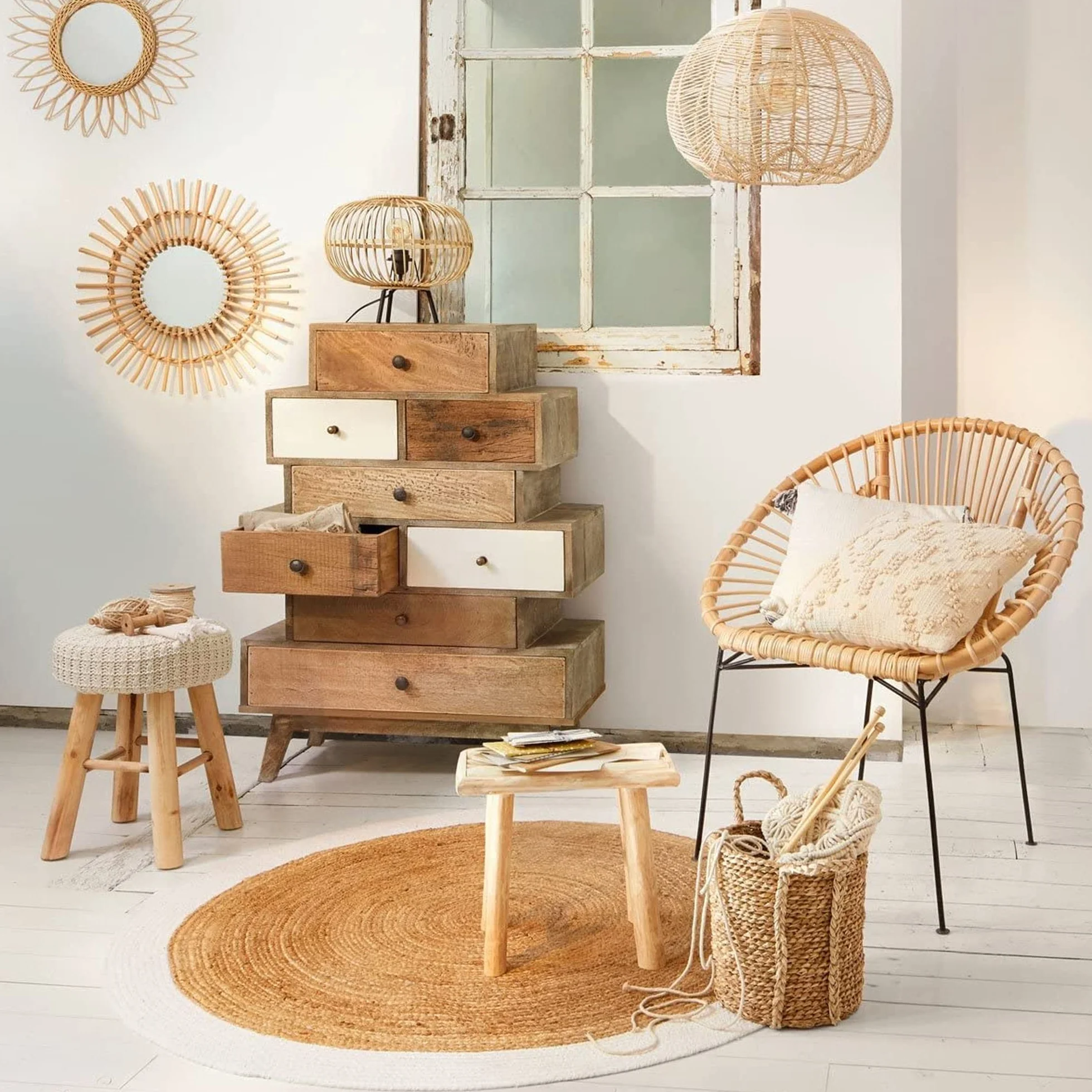Lustro Rosace - rattan D50 cm - Atmosphera projektant wnętrz