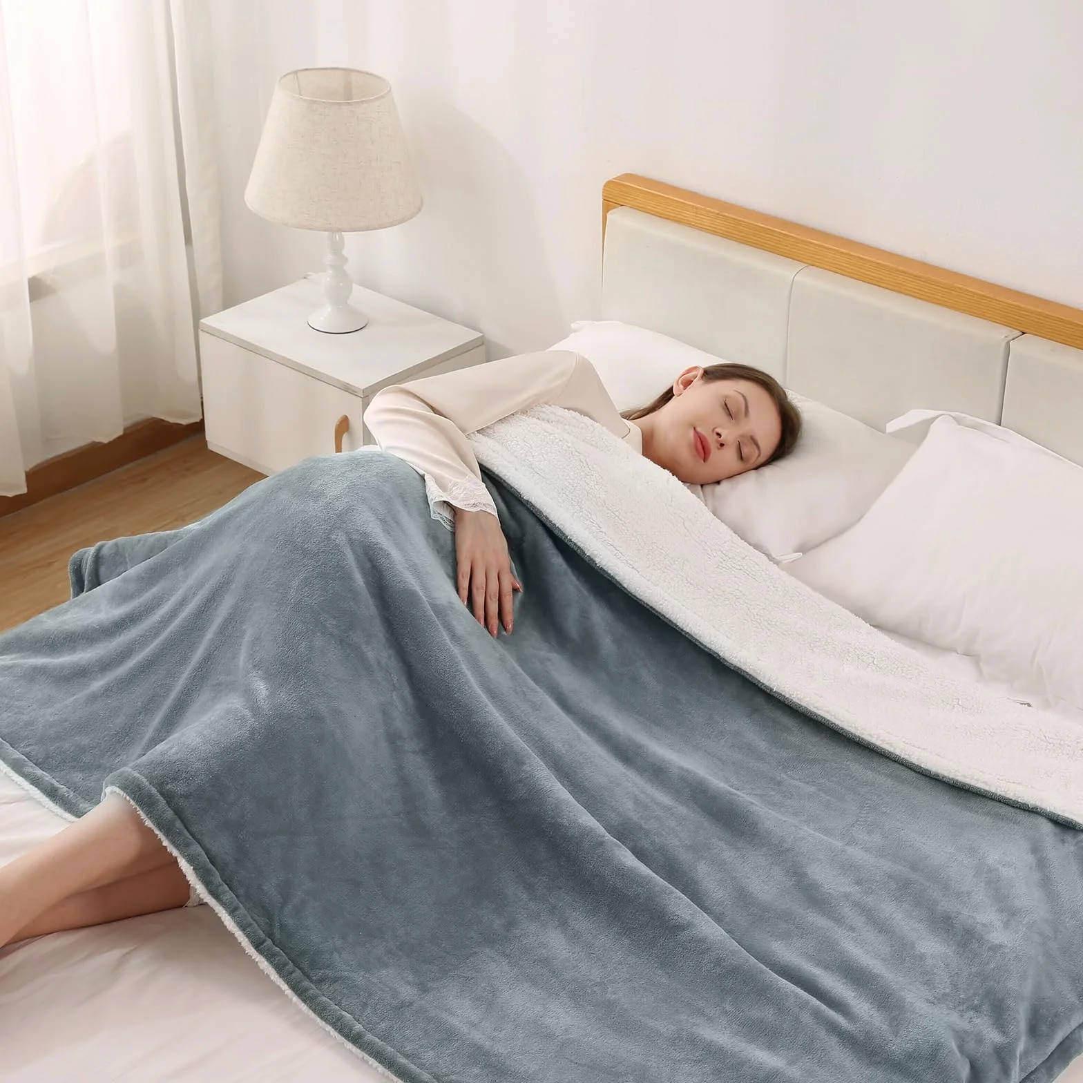 Koc podwójny flanelowy podgrzewany 130x180 cm 6 poziomów ogrzewania automatyczne wyłączanie Gray