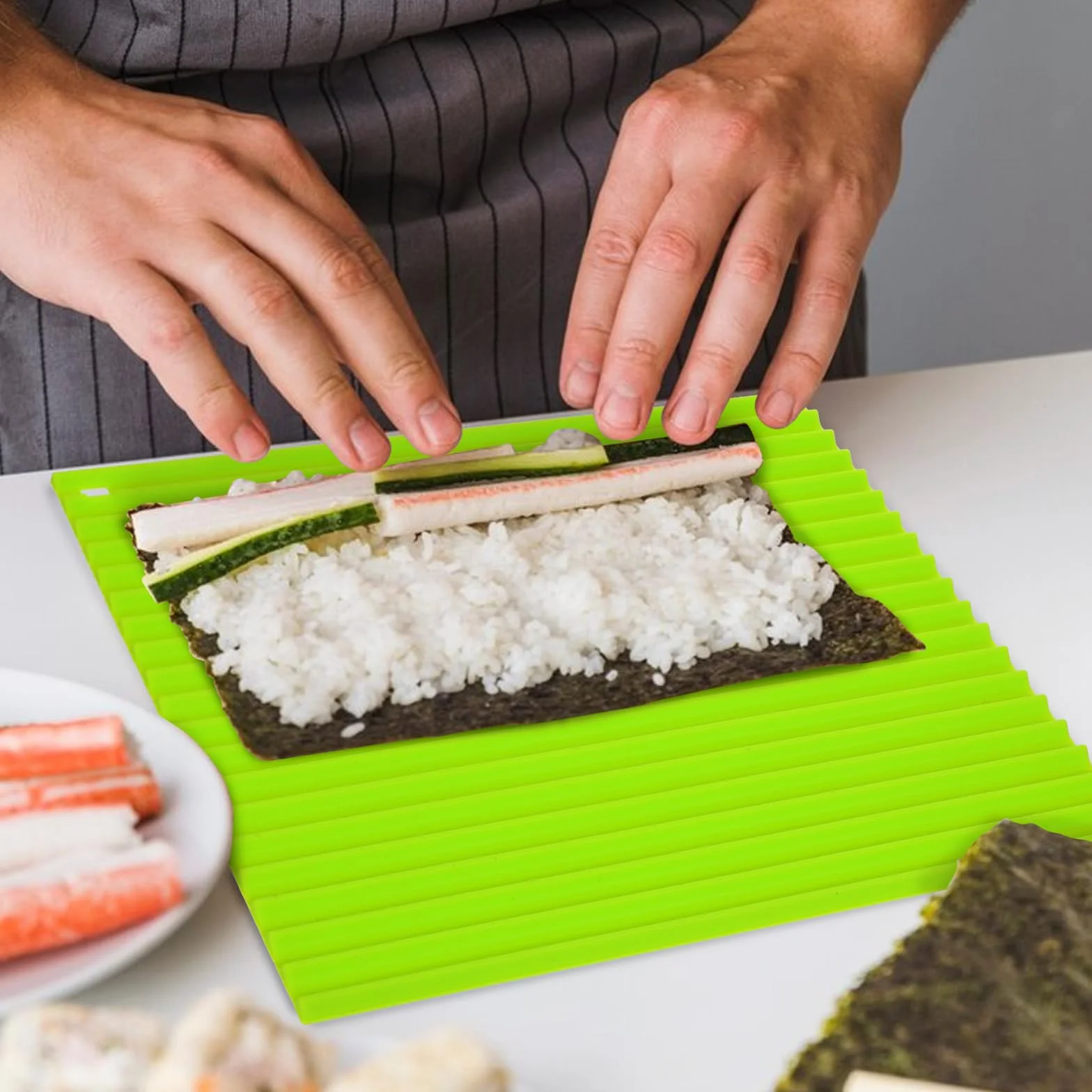 Silikonowa mata do sushi 20 x 18 cm, nieprzywierająca, wielokrotnego użytku, zestaw dla początkujących