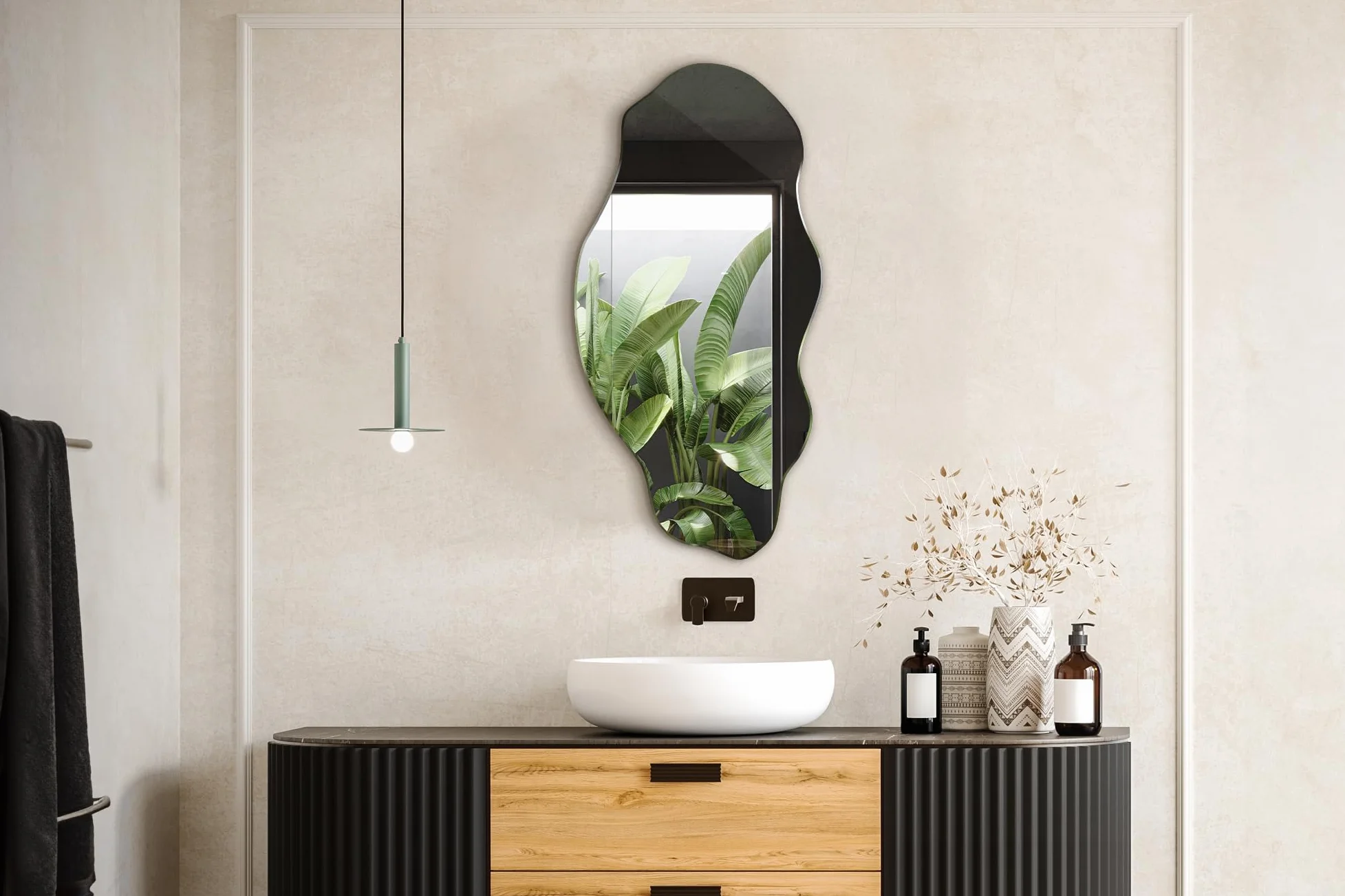 Tulup Lustro 50x100 cm Duże Nowoczesne Nieregularne Organiczne Asymetryczne do Łazienki Salonu Pionowe