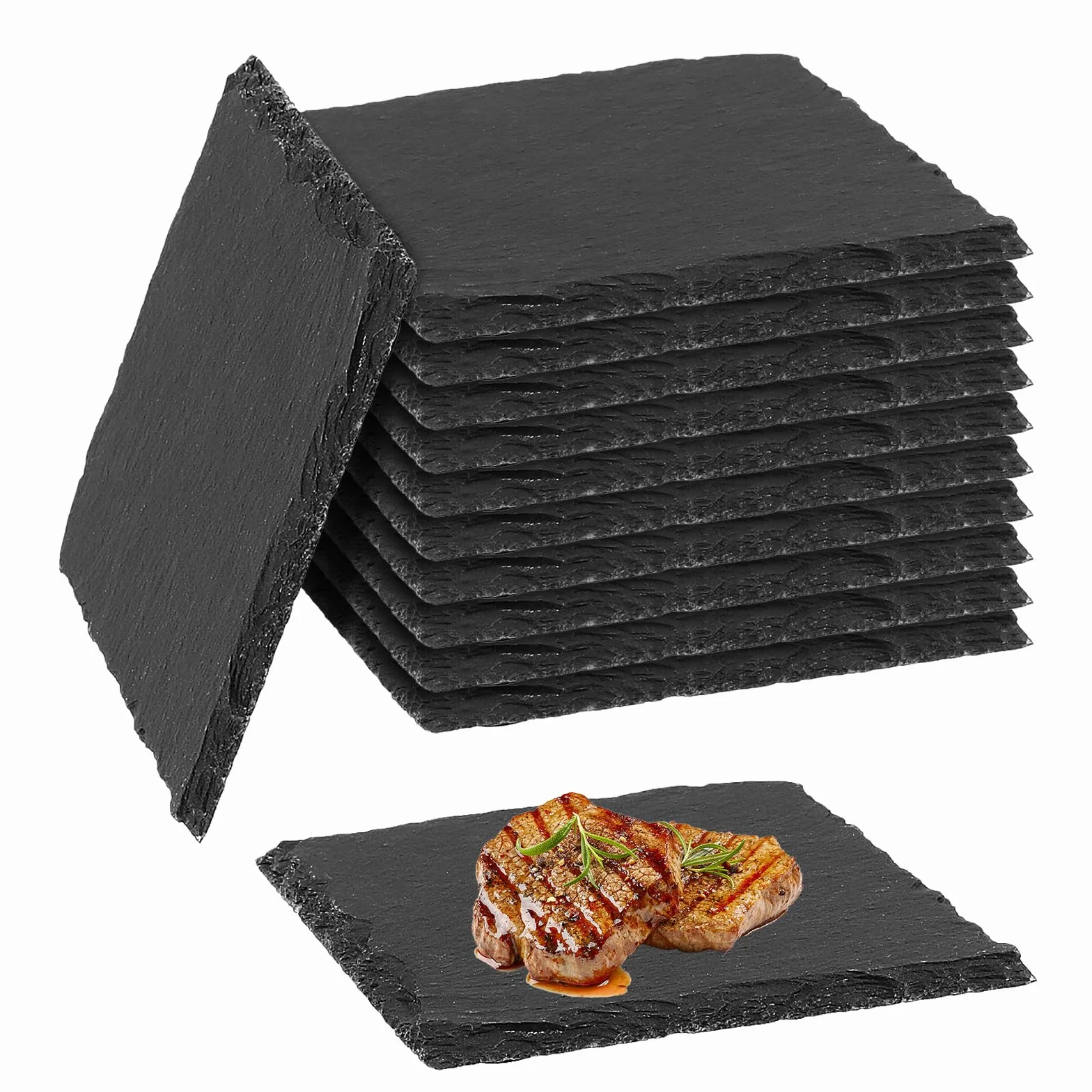 FUNSUEI Łupkowe podstawki pod napoje, 12 sztuk, 10 x 10 cm, kwadratowe podkładki pod napoje, kubki, bar, szkło