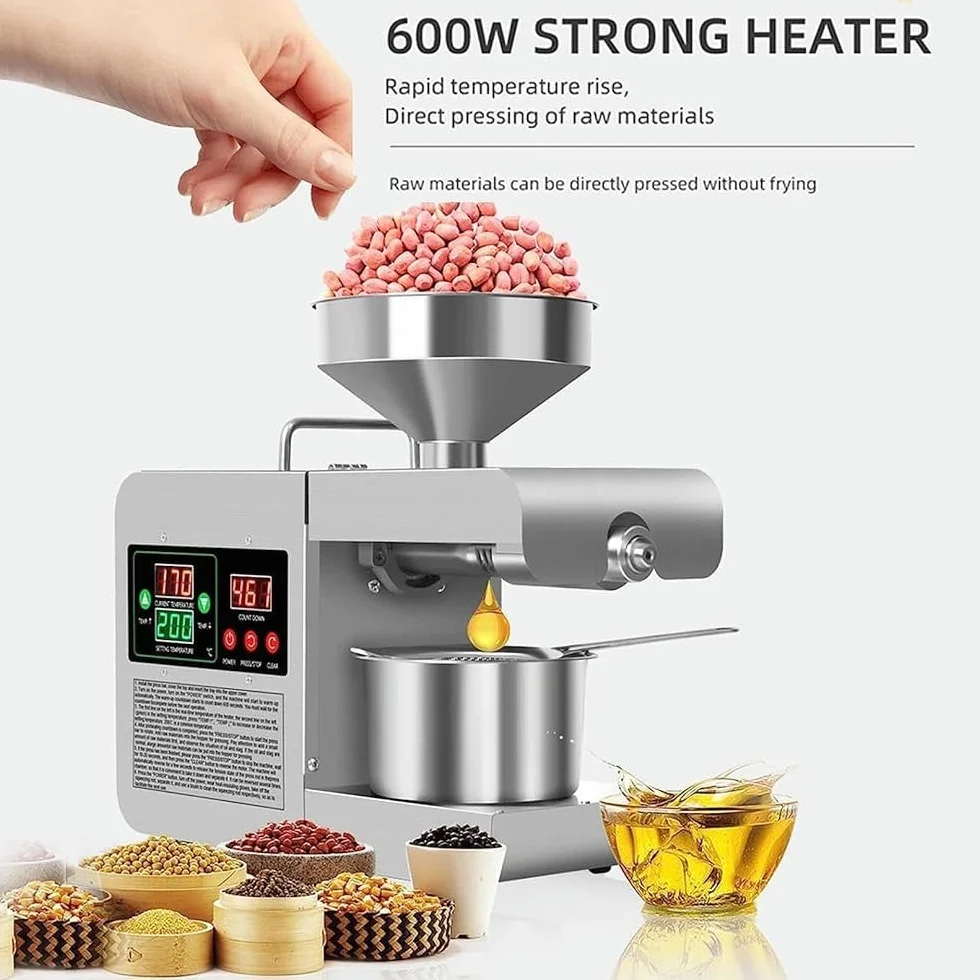 Ekstraktor oleju tłoczonego na zimno, inteligentna kontrola i regulacja temperatury 40-240℃ do domowej kuchni i użytku komercyjnego - idealny do orzechów, pekanu, siemienia lnianego, migdałów i innych