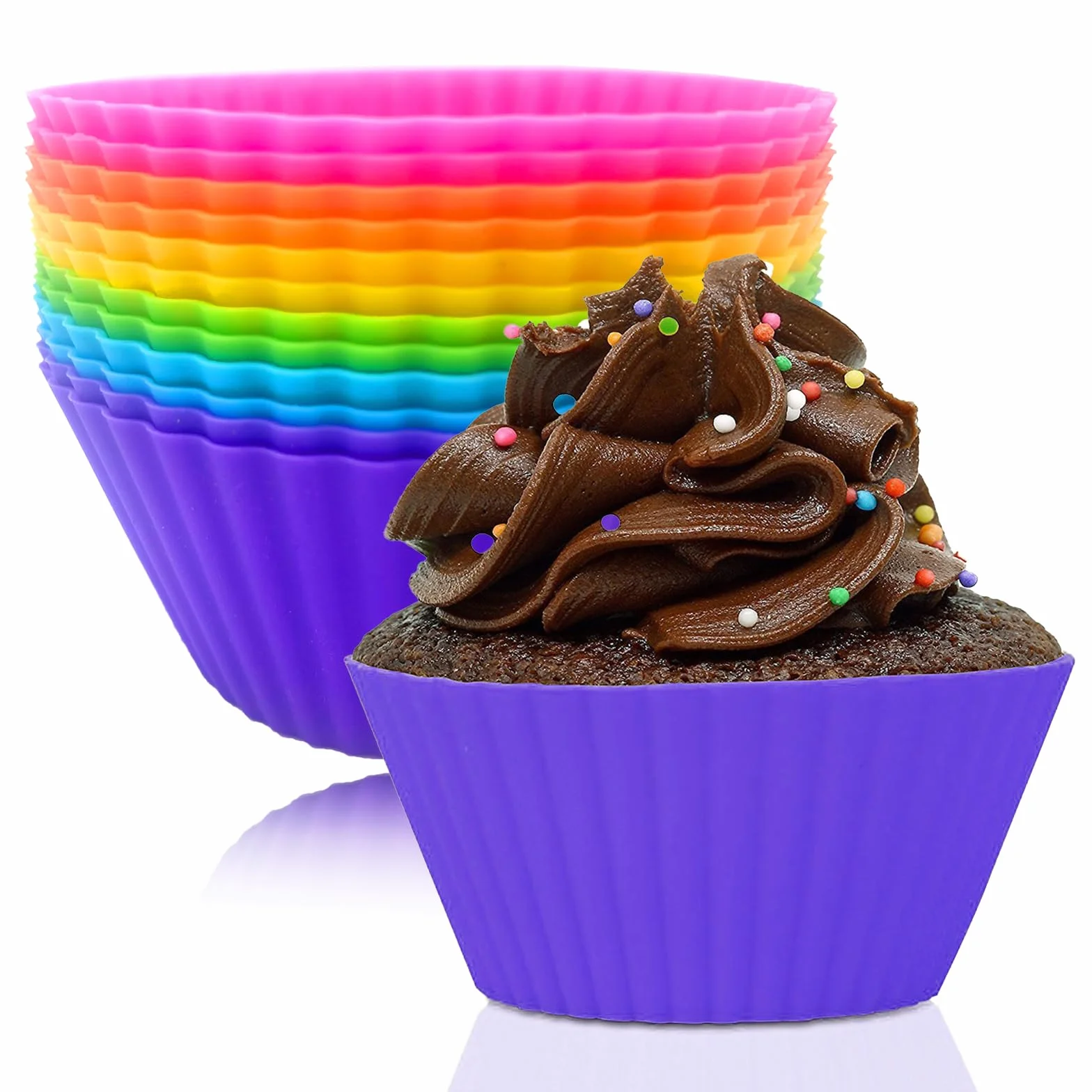 12 Silikonowych Foremek do Muffinek, OkrąGłE, Wielokrotnego UżYtku Z Silikonu, Z PowłOką ZapobiegająCą Przywieraniu, Foremki do Pieczenia Babeczek, Muffinek, do Ciast, KremóW I Puddingu, Wielokolorowe